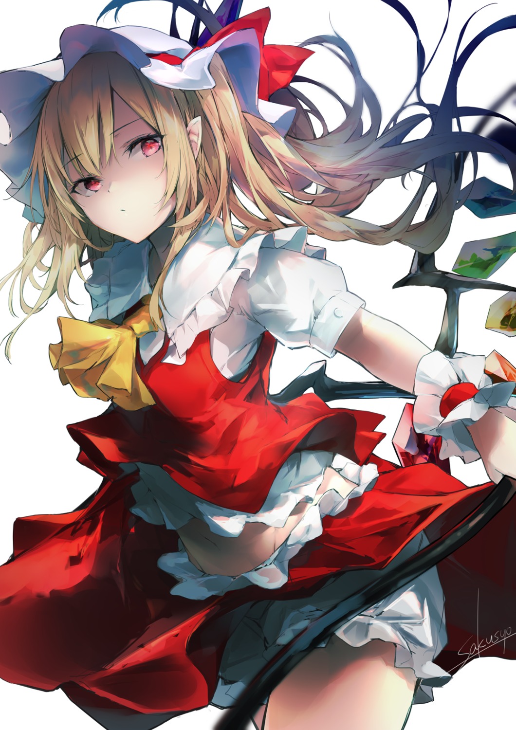 bloomers flandre_scarlet pointy_ears sakusyo skirt_lift touhou wings