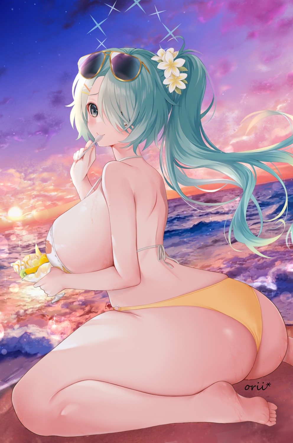 ass bikini blue_archive halo megane orii_(fsgp5252) swimsuits tsuchinaga_hiyori wet