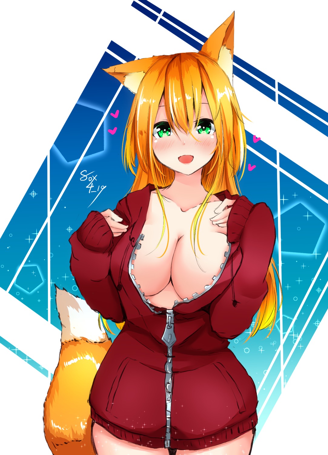 animal_ears kitsune no_bra open_shirt tagme tail