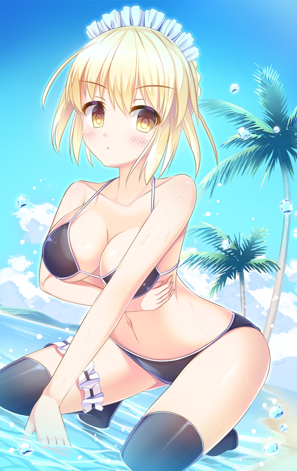 bikini fate/grand_order garter saber saber_alter swimsuits thighhighs umitonakai wet