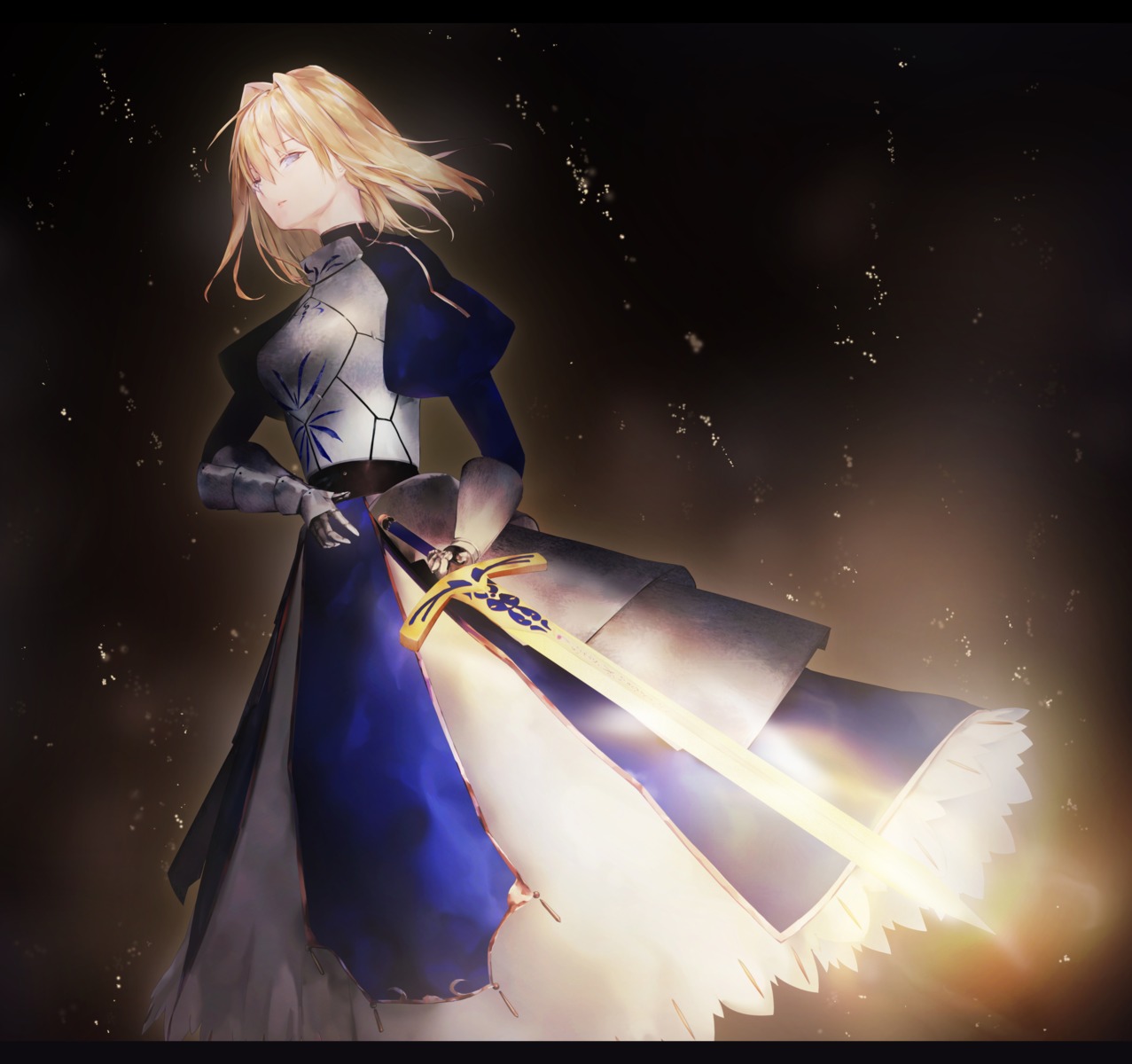 armor dress fate/grand_order saber saijou_haruki sword