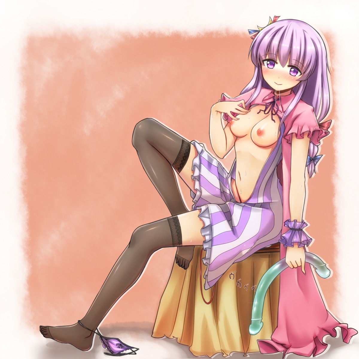 breasts nipples no_bra nopan open_shirt patchouli_knowledge sumtj thighhighs touhou