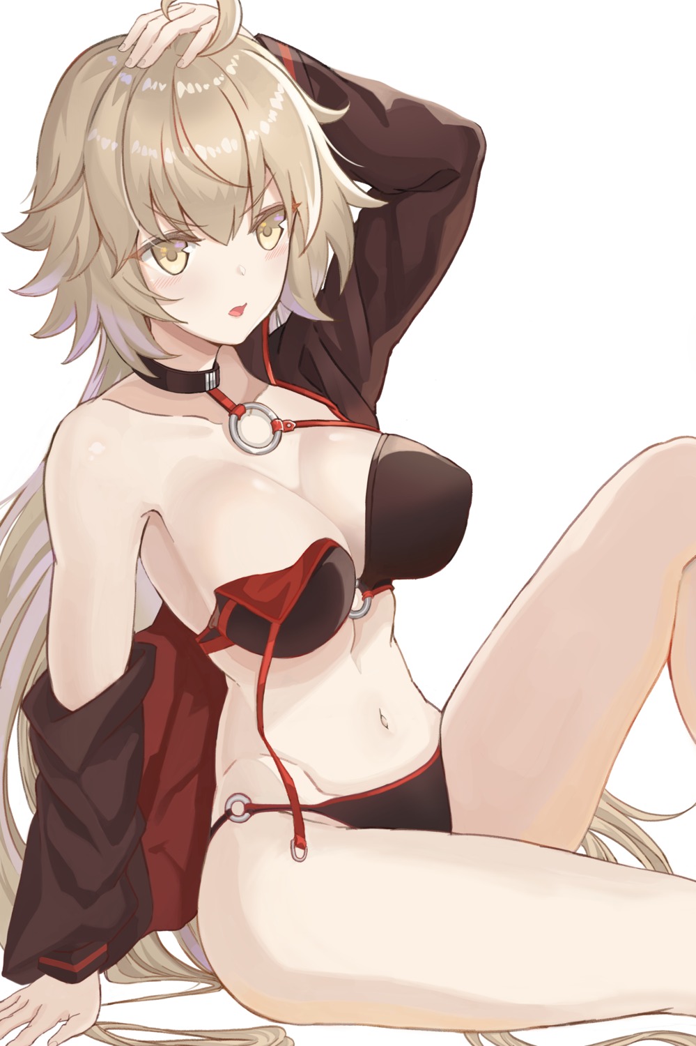 bikini erect_nipples fate/grand_order jeanne_d'arc jeanne_d'arc_(alter)_(fate) o-los open_shirt swimsuits wardrobe_malfunction