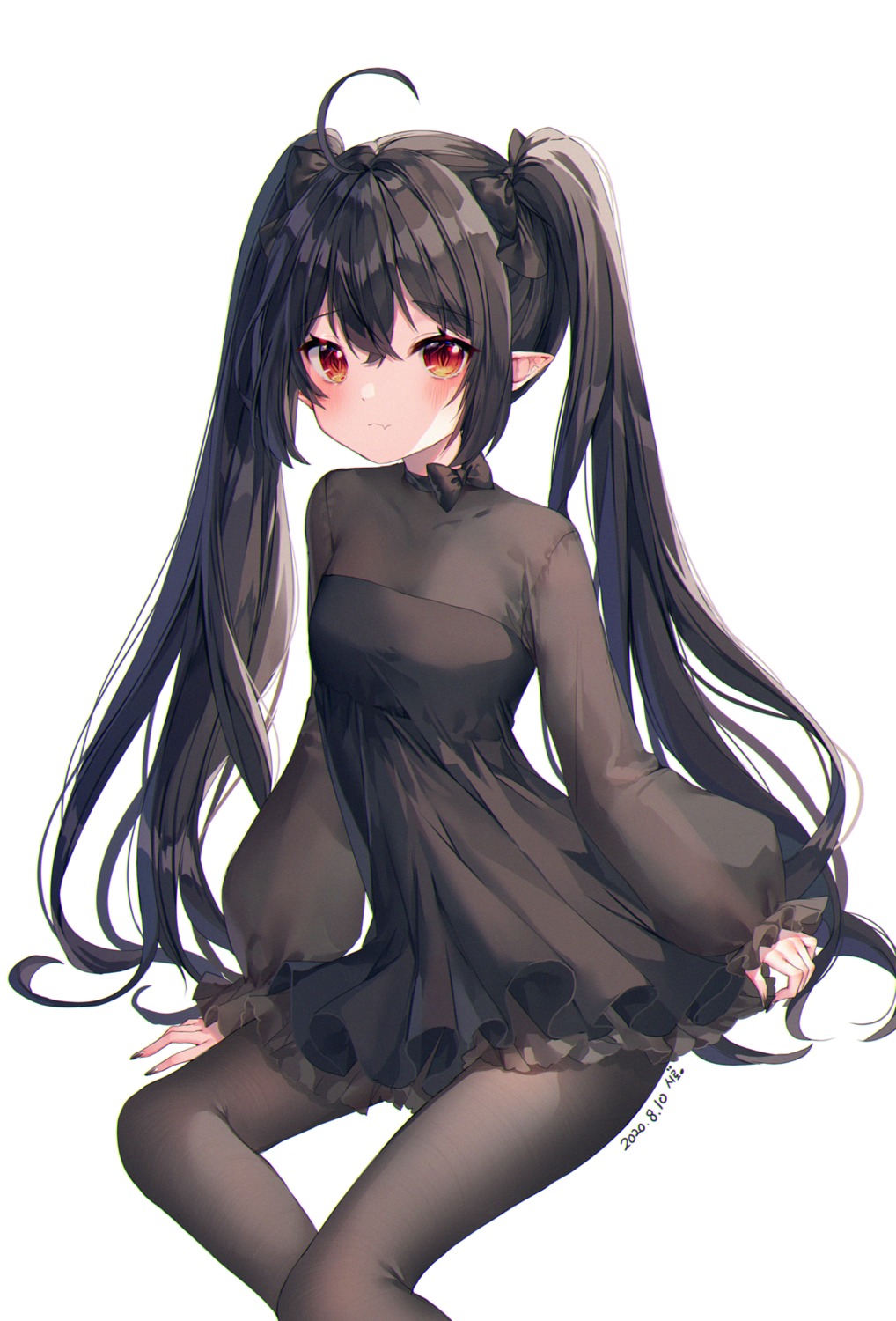 dress pantyhose pointy_ears see_through shiro_albino