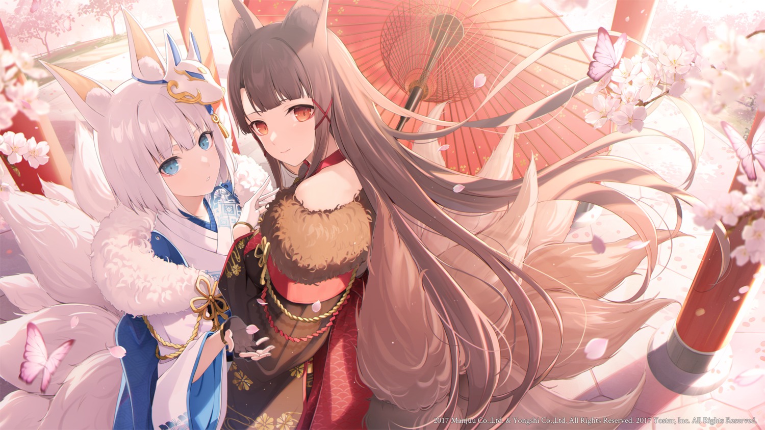 6u akagi_(azur_lane) animal_ears azur_lane japanese_clothes kaga_(azur_lane) kitsune tail