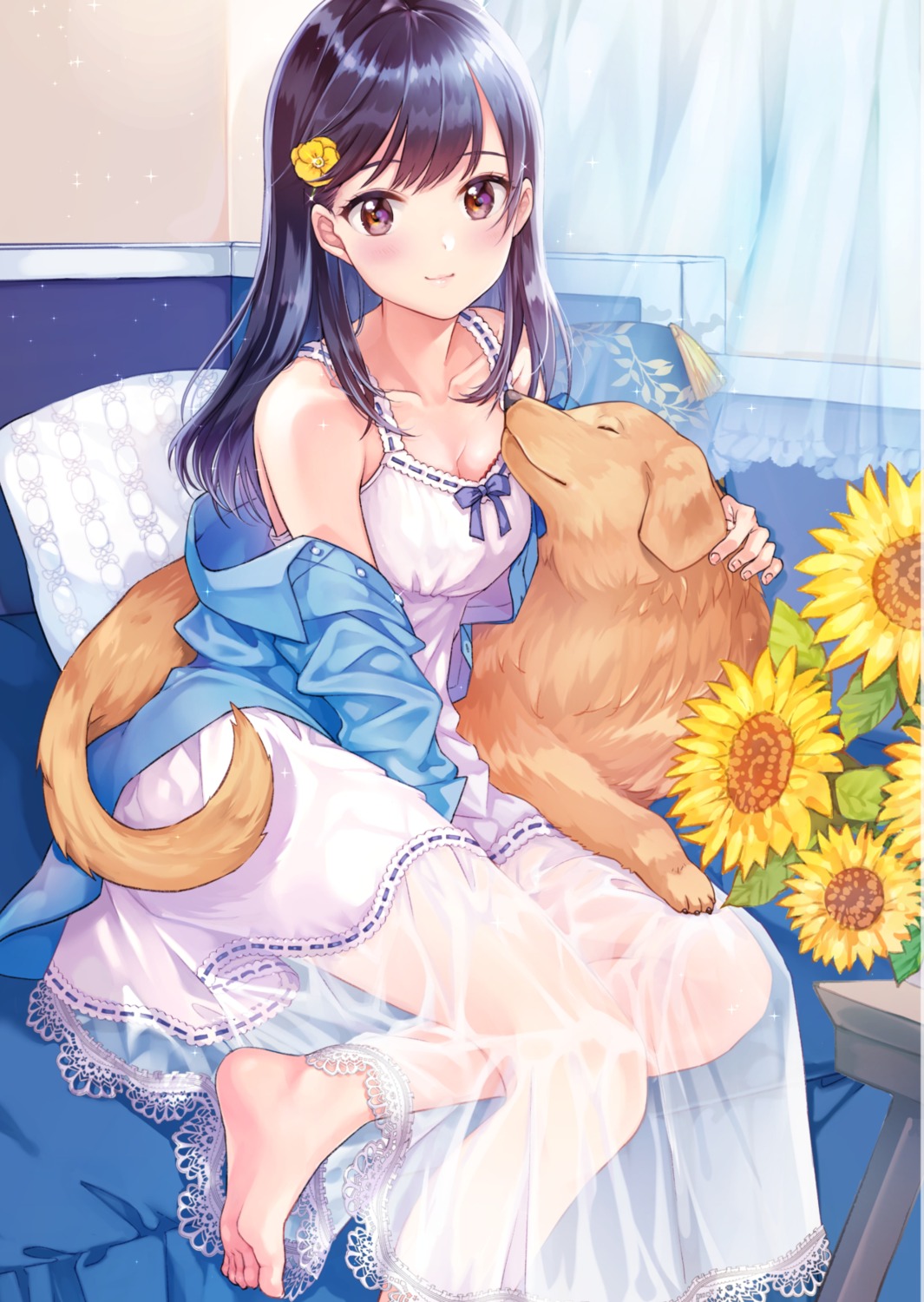 cleavage dress matsuzaki_miyuki open_shirt see_through summer_dress