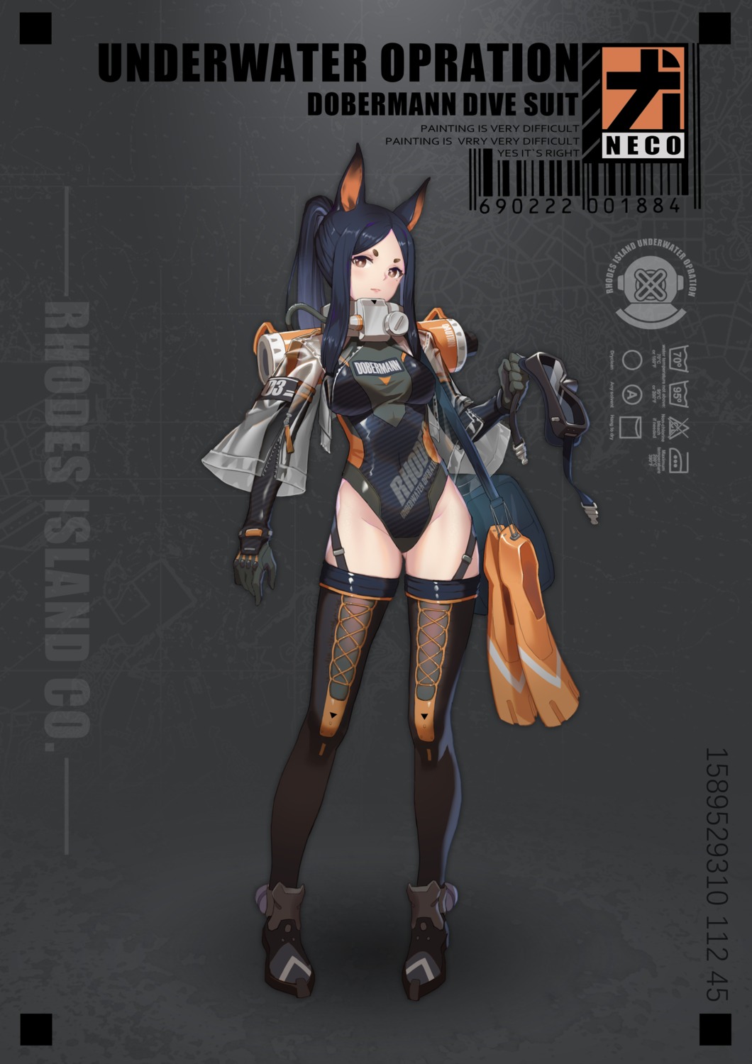 animal_ears arknights dobermann_(arknights) lanyaojun leotard stockings thighhighs