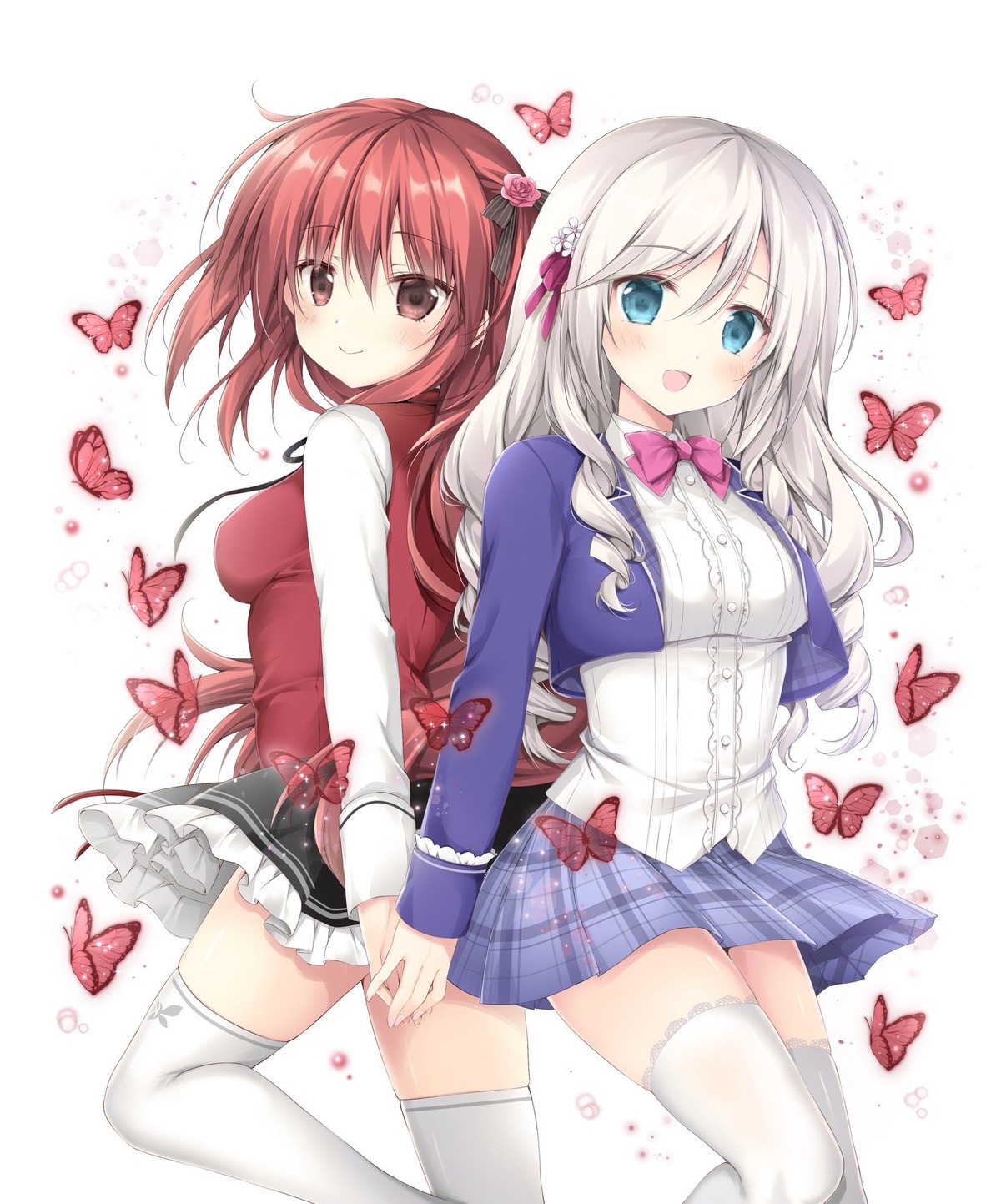 amelia_rose ariane_algren hyouken_no_majutsushi_ga_sekai_wo_suberu korie_riko seifuku skirt_lift thighhighs