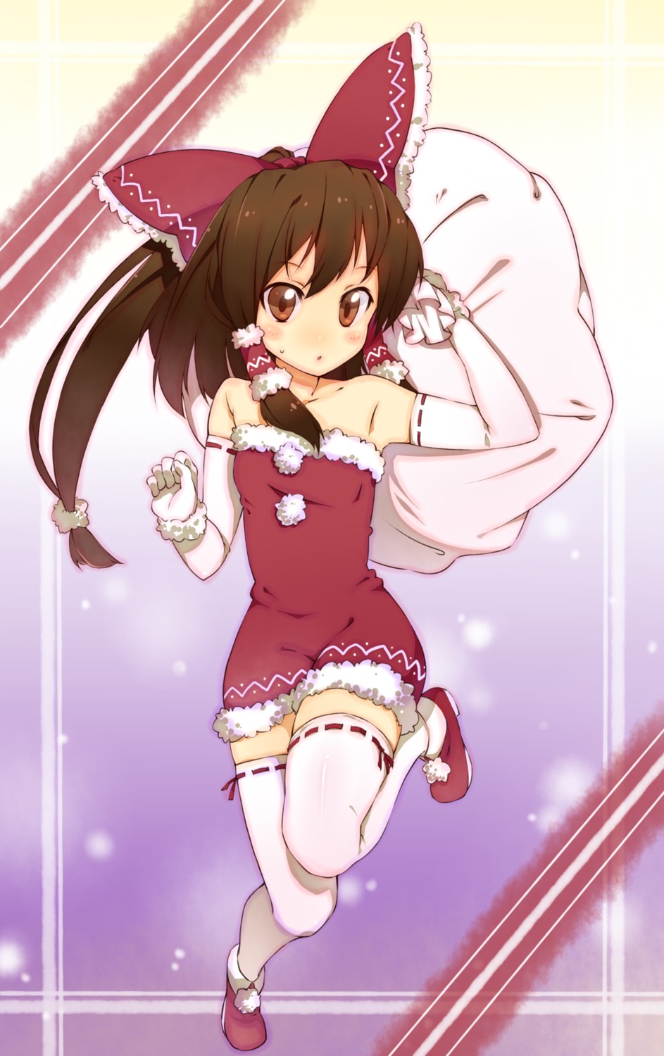 christmas hakurei_reimu kazuma_(kazumav) thighhighs touhou