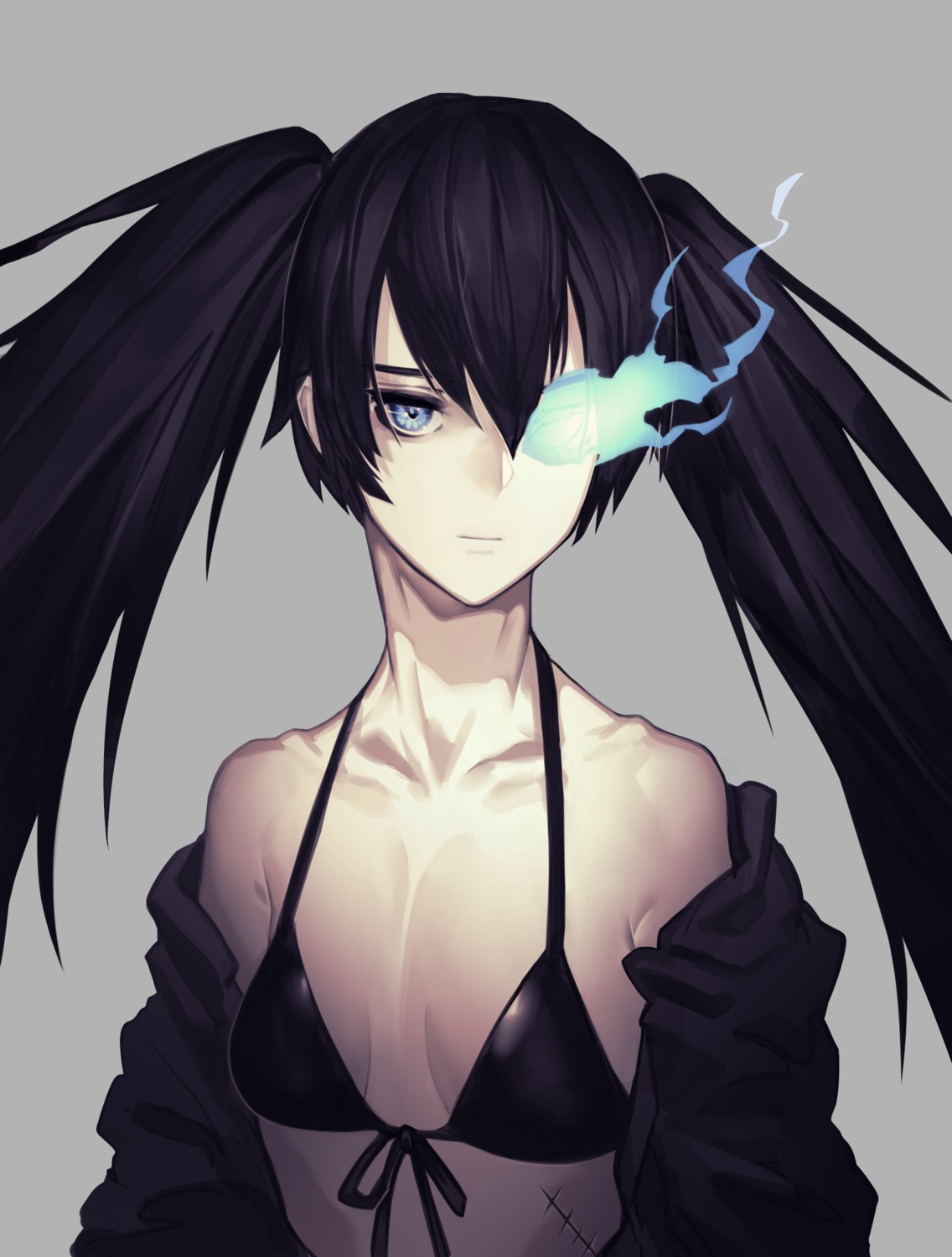 bikini_top black_rock_shooter black_rock_shooter_(character) fixro2n open_shirt swimsuits