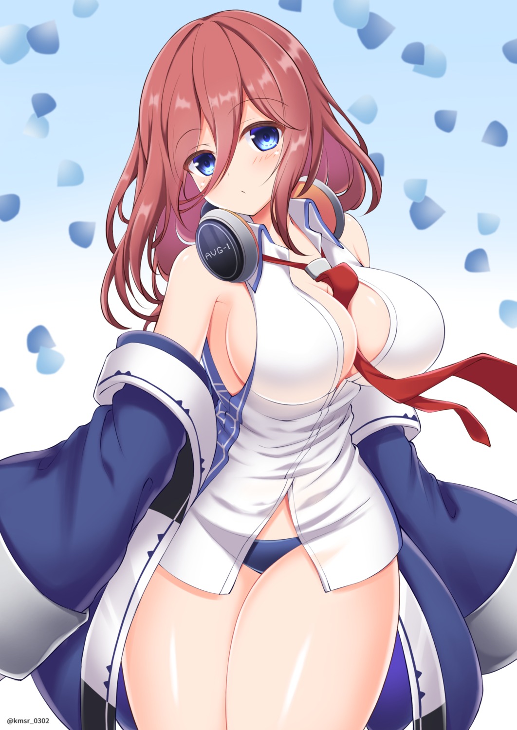 5-toubun_no_hanayome headphones kamishiro_(rsg10679) nakano_miku no_bra open_shirt pantsu see_through