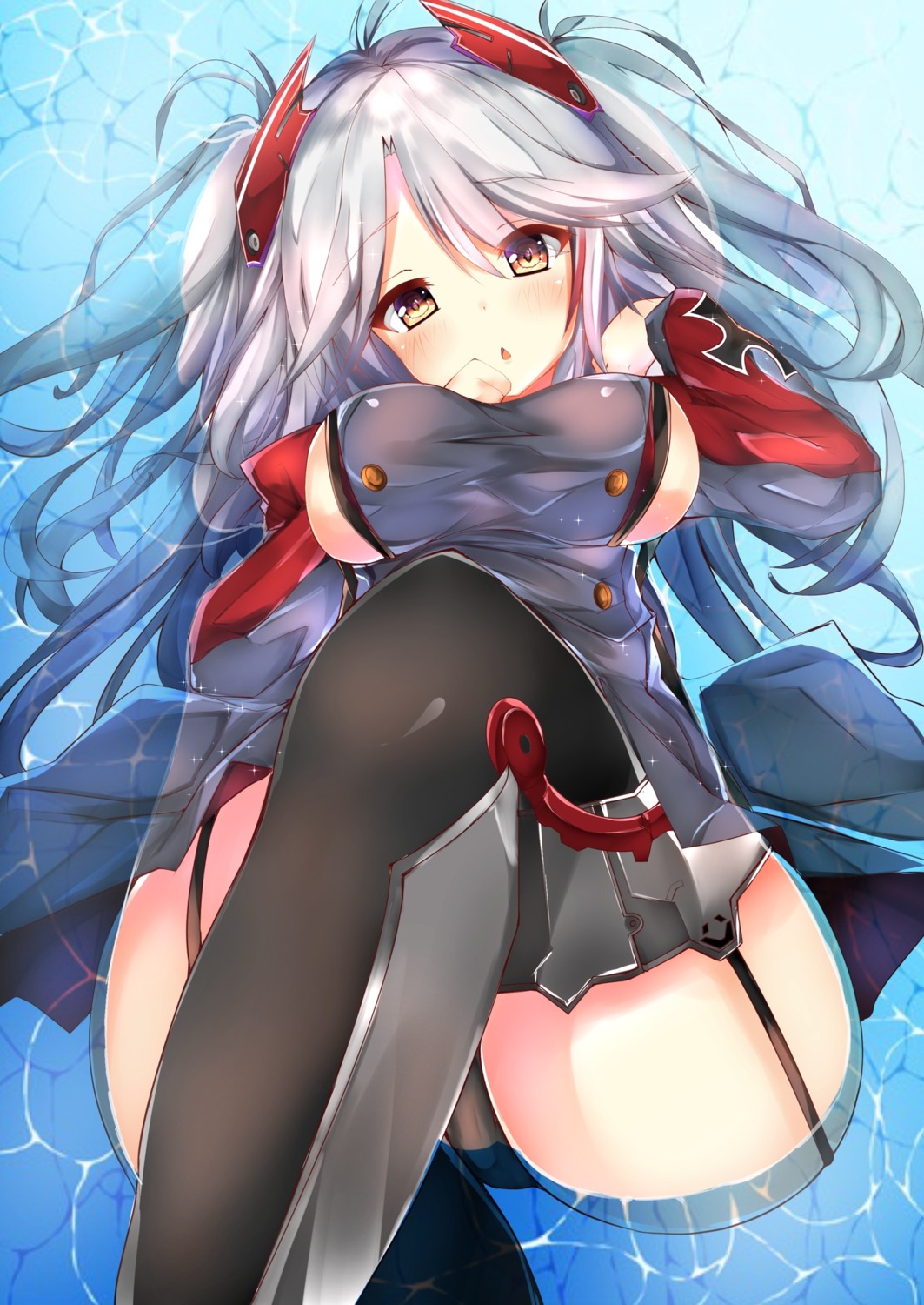 azur_lane mutou_(94753939) pantsu prinz_eugen_(azur_lane) stockings thighhighs uniform wet