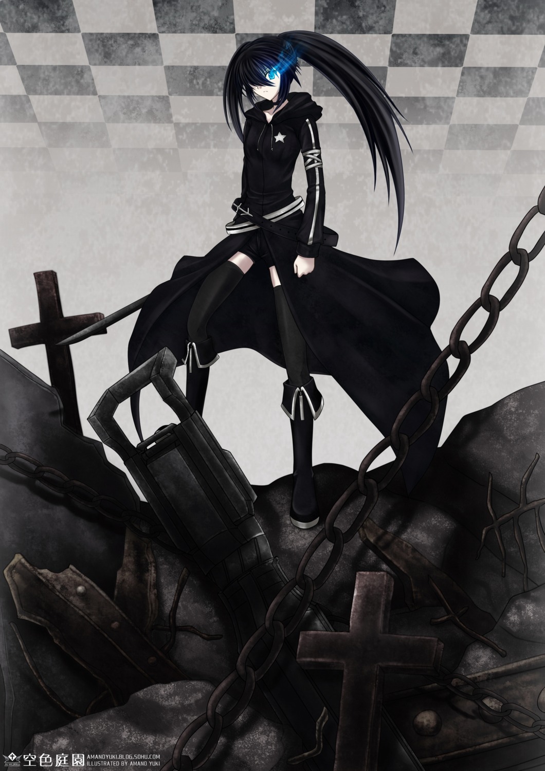 amano_yuki black_rock_shooter black_rock_shooter_(character) thighhighs vocaloid