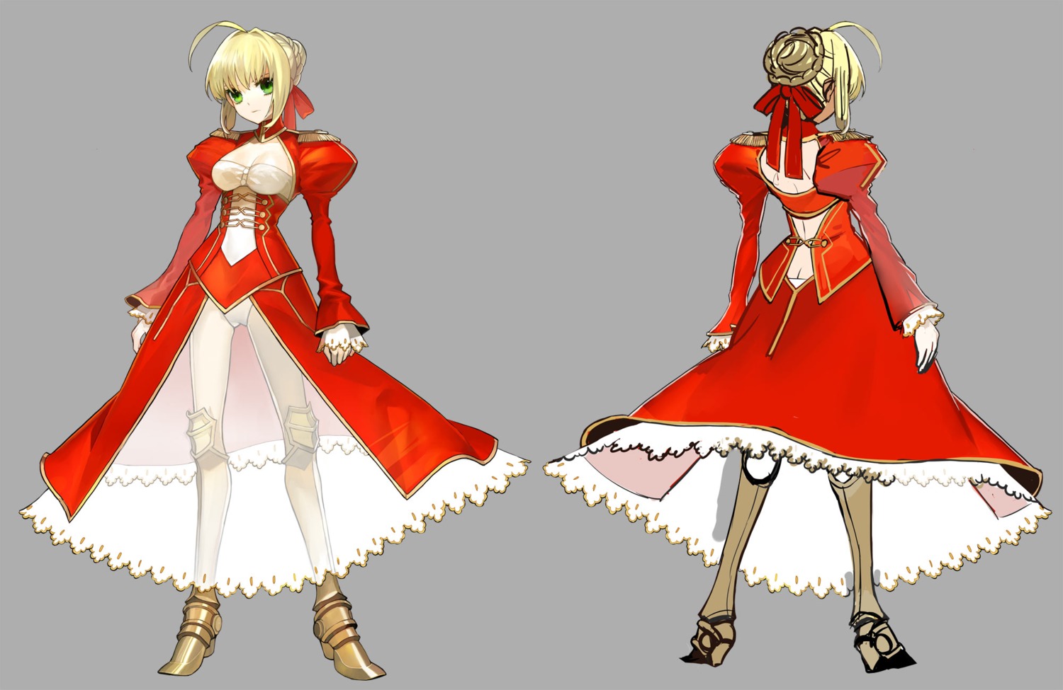 armor ass character_design cleavage dress fate/extra fate/stay_night heels pantsu saber_extra see_through wada_rco