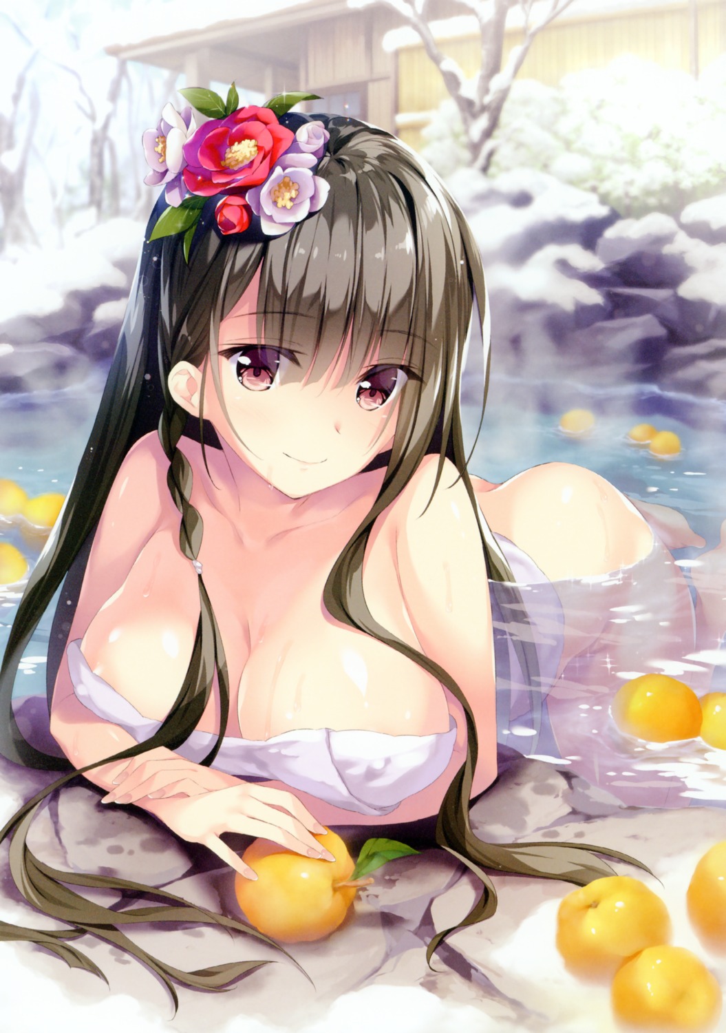 areola bathing cleavage naked onsen oryou towel wet