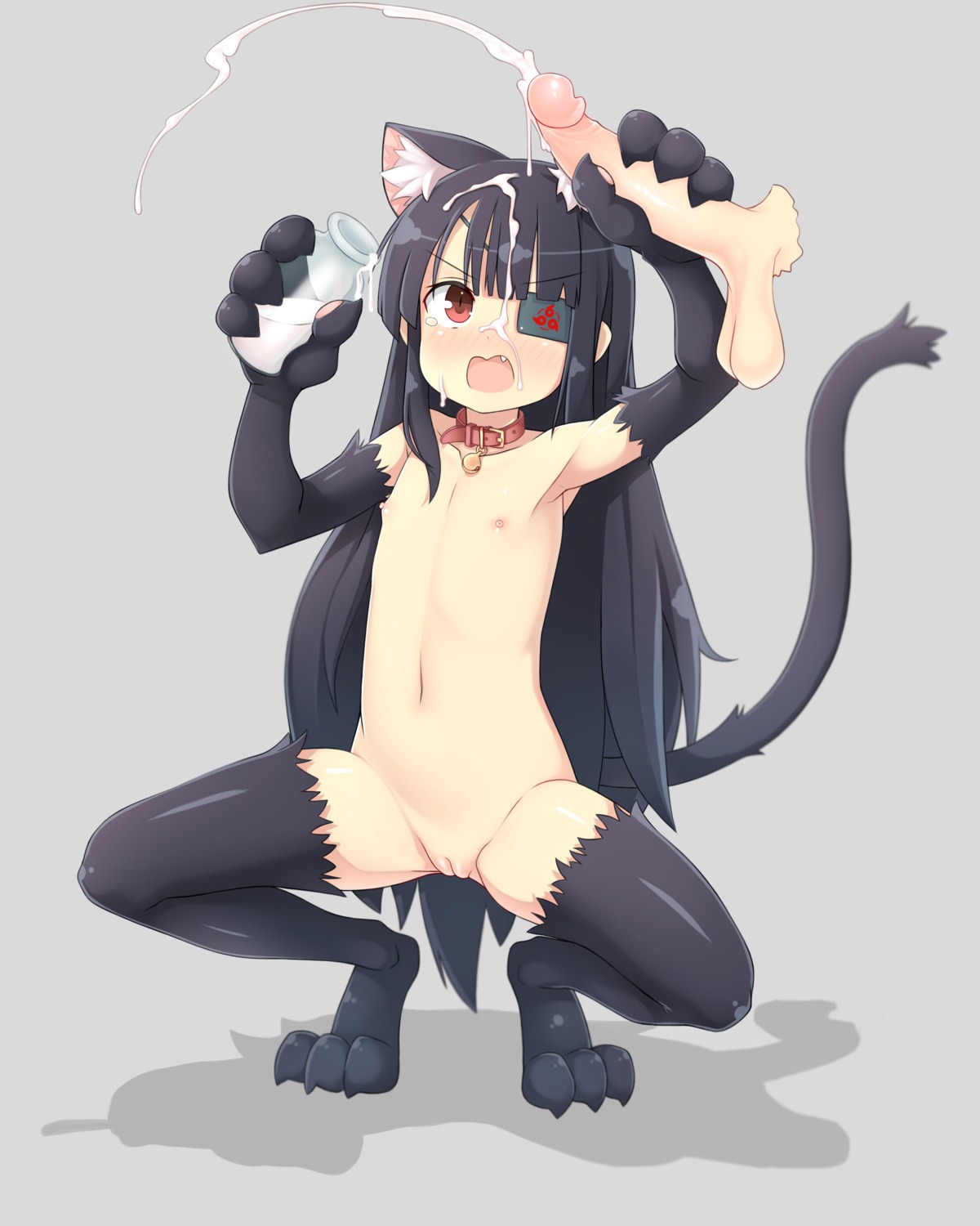 animal_ears cum eyepatch handjob loli mirai_(senran_kagura) naked nekomimi nipples penis pussy senran_kagura shishigaj5 tail thighhighs uncensored