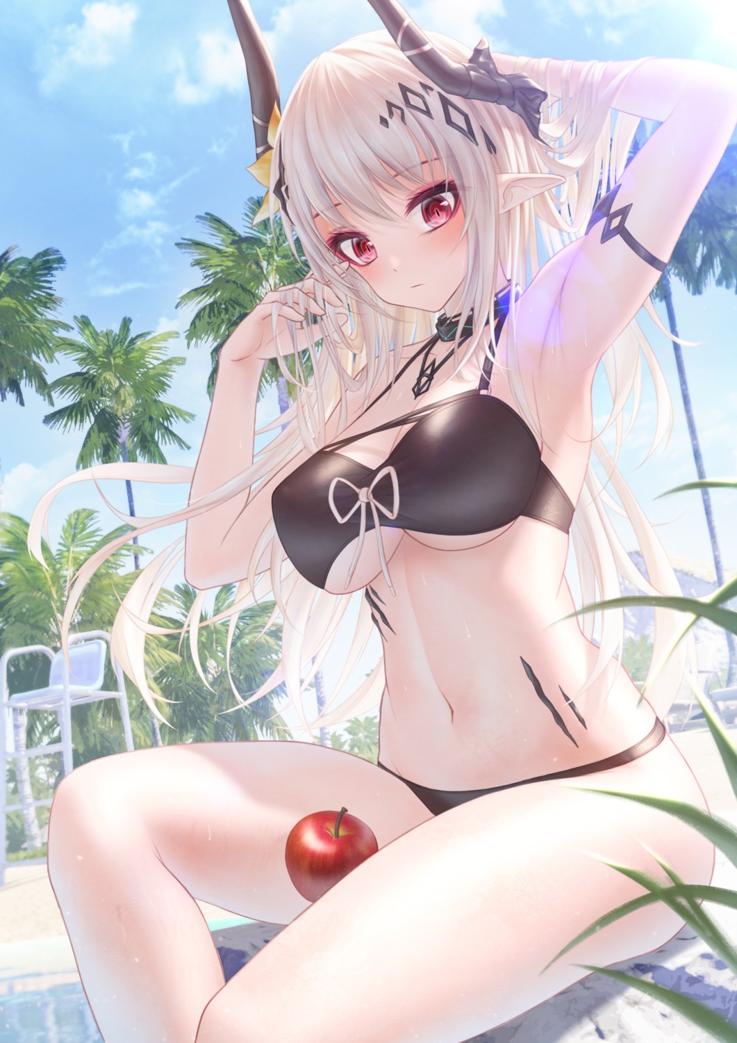 arknights bae.c bikini horns mudrock_(arknights) pointy_ears swimsuits