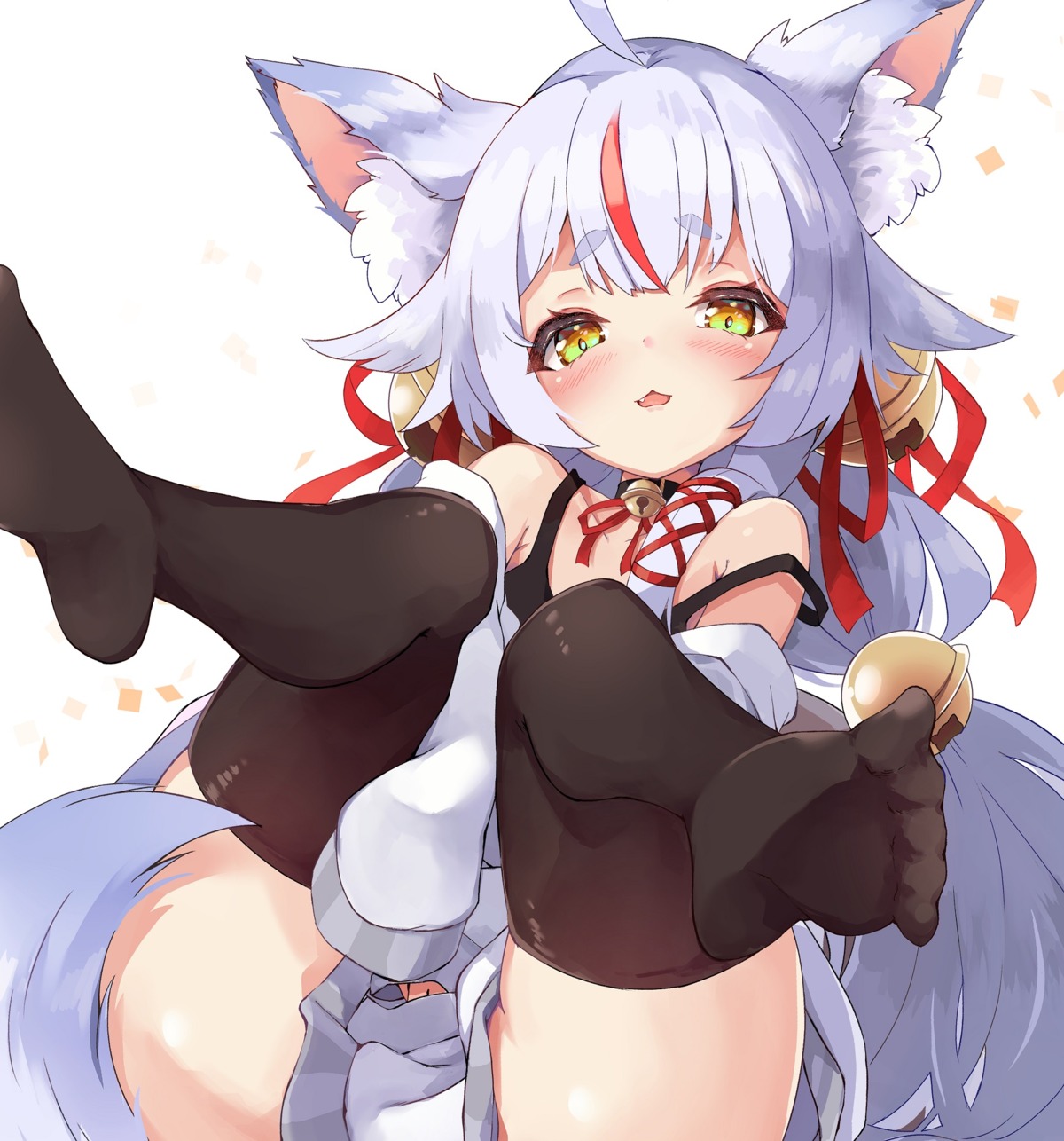 animal_ears feet indie_virtual_youtuber kamiko_kana kitsune nyahu_(nyahu_77) skirt_lift tail thighhighs