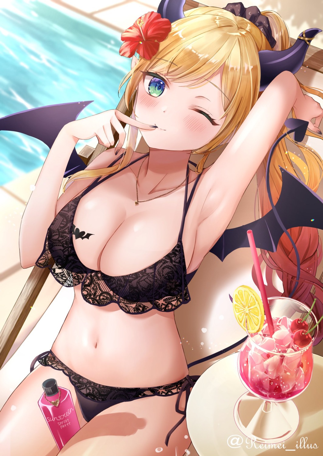 bikini hololive horns kebaboishii swimsuits tail tattoo wings yuzuki_choco