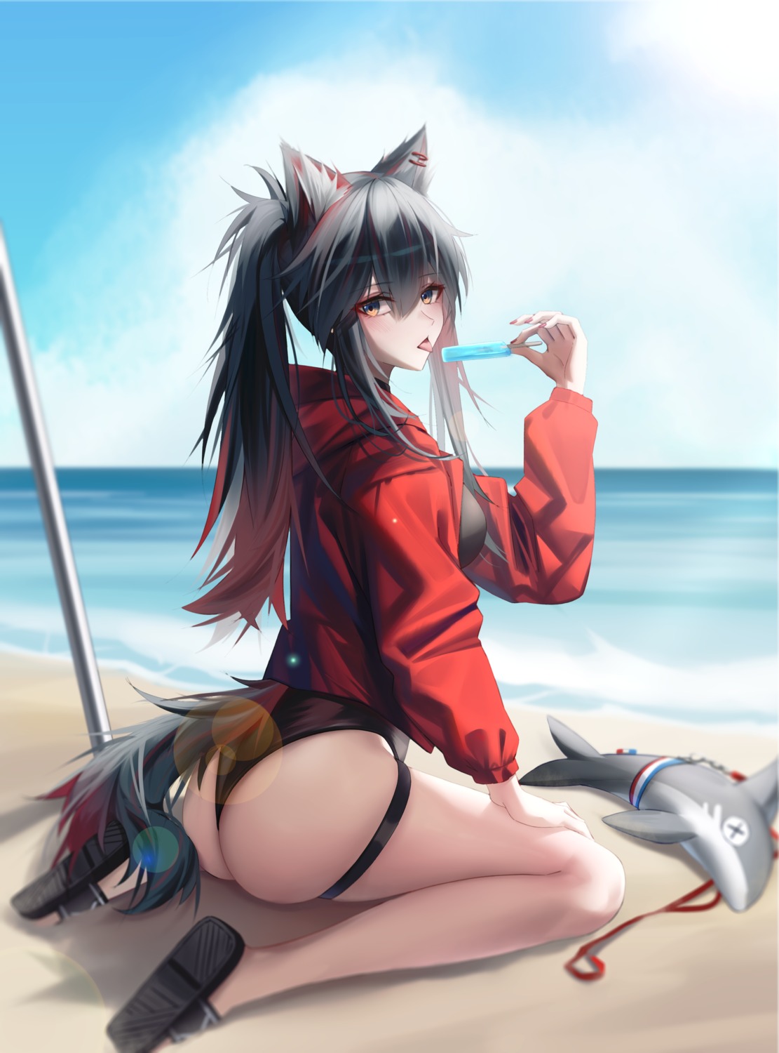 animal_ears arknights ass garter shokuyou_koori swimsuits tail texas_(arknights)