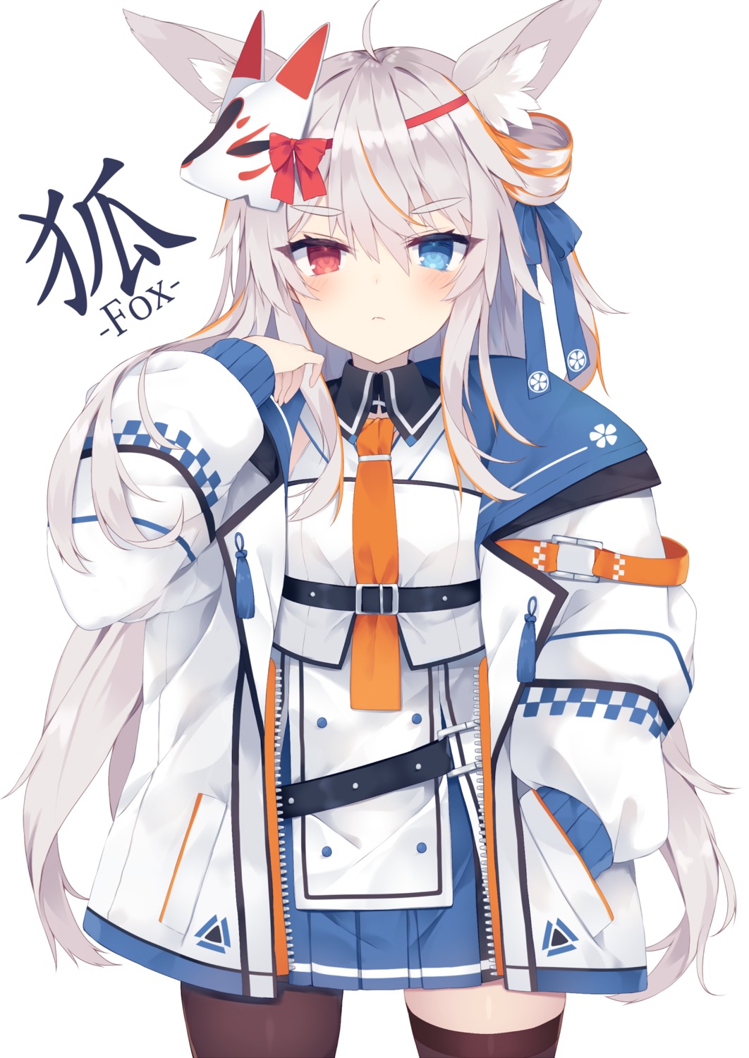 animal_ears heterochromia japanese_clothes kitsune nibiiro_shizuka thighhighs