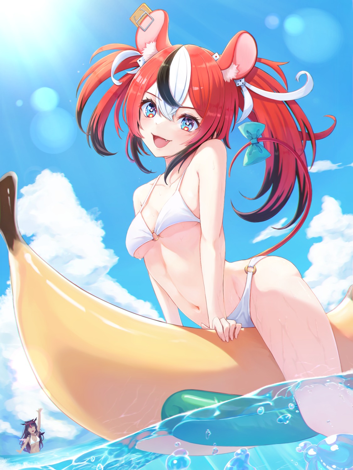 animal_ears bikini hakos_baelz hololive hololive_english horns irys_(hololive) izu_(tea_value_lord) swimsuits tail wet