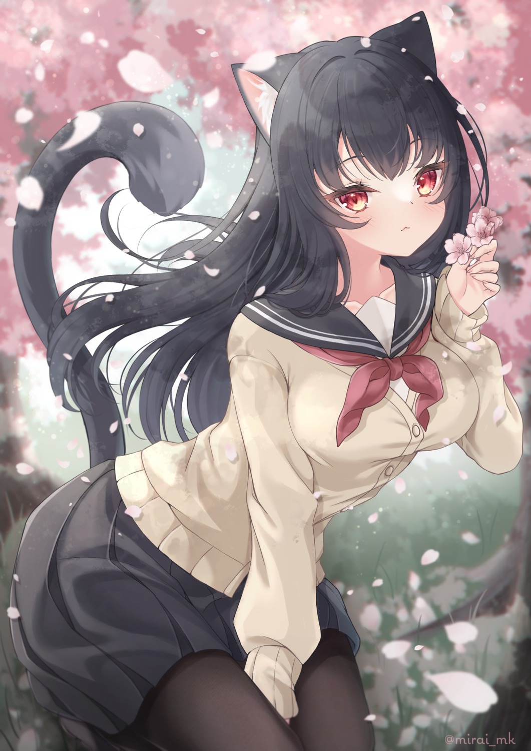 animal_ears mirai_(happy-floral) nekomimi pantyhose seifuku sweater tail