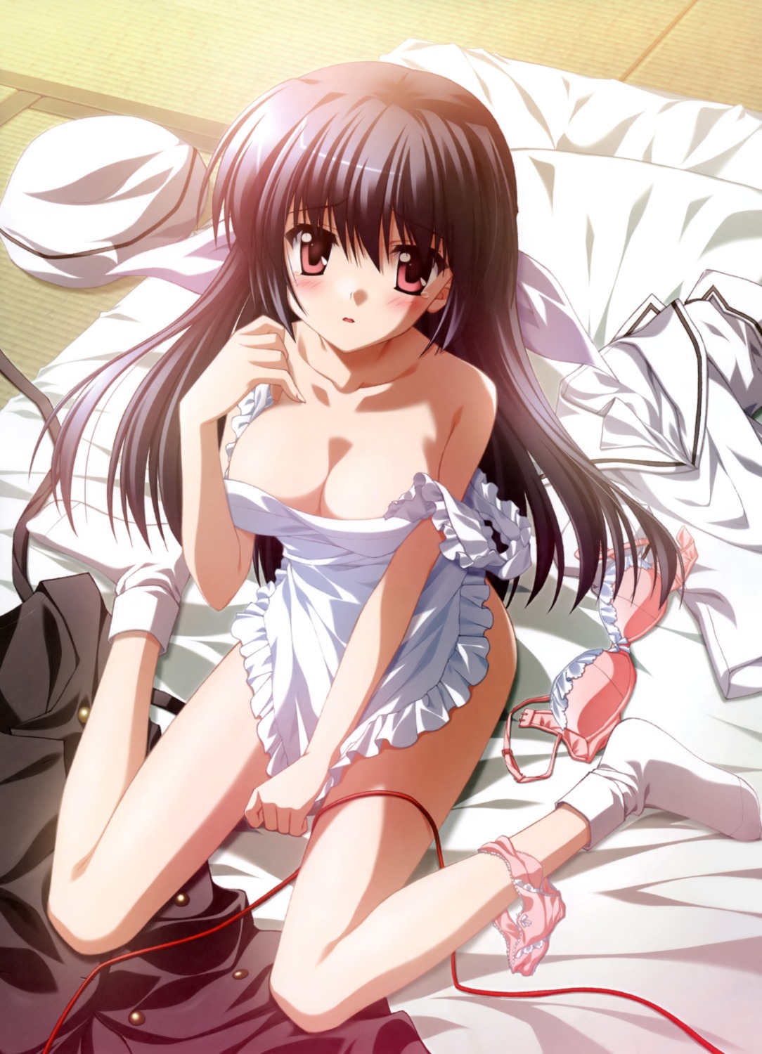 amamiya_yuuko cleavage ef_~a_fairytale_of_the_two~ naked_apron nanao_naru panty_pull tenshi_no_nichiyoubi