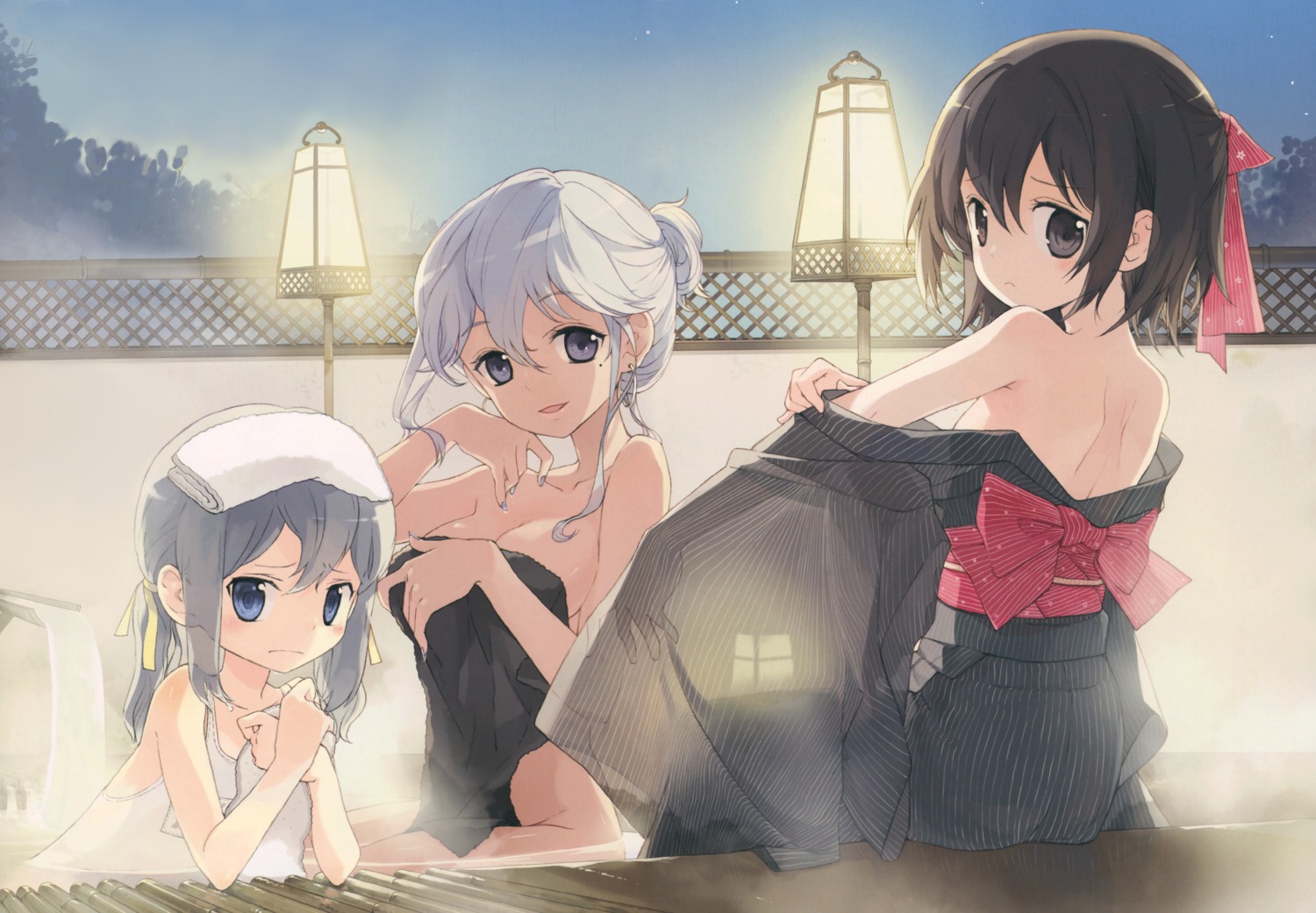 azukete!_jikan_ginkou bathing breast_hold cleavage detexted kimono naked school_swimsuit swimsuits tiv towel