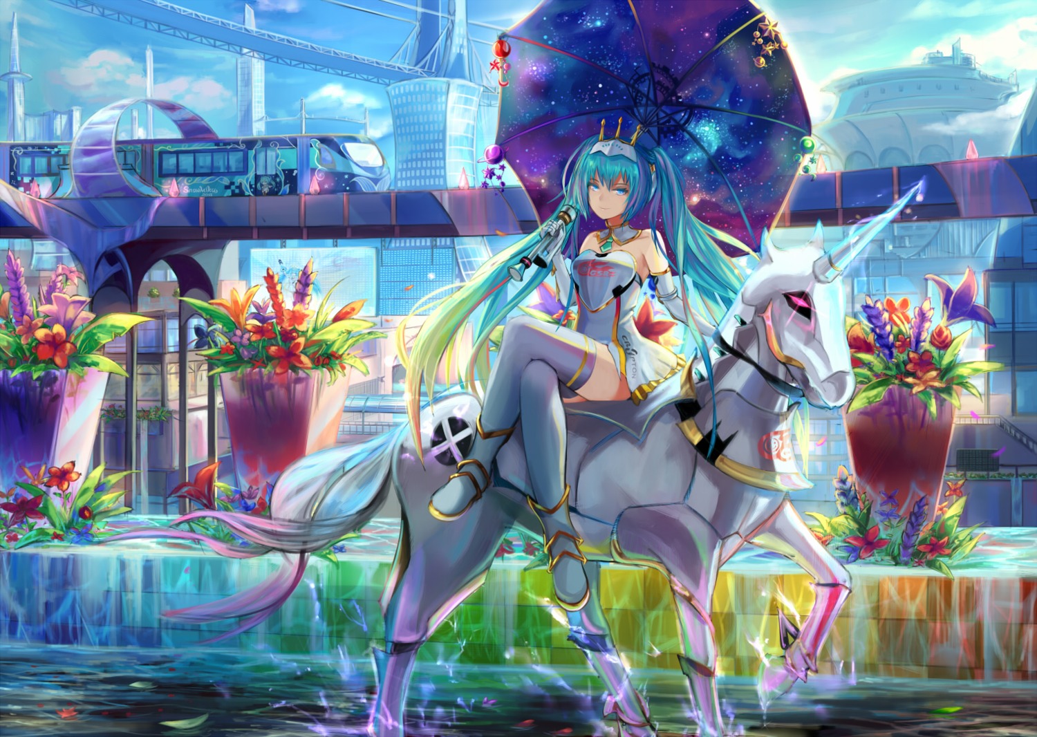 dress hatsune_miku natsumoka thighhighs umbrella vocaloid