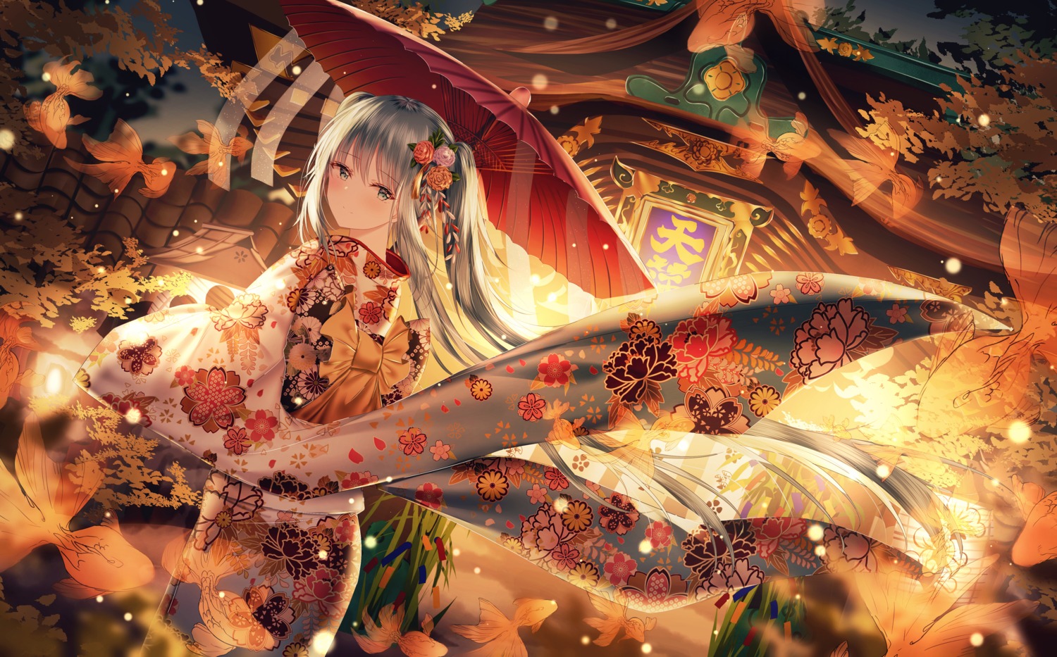 hatsune_miku japanese_clothes junpaku_karen kyoto_nippon_festival umbrella vocaloid