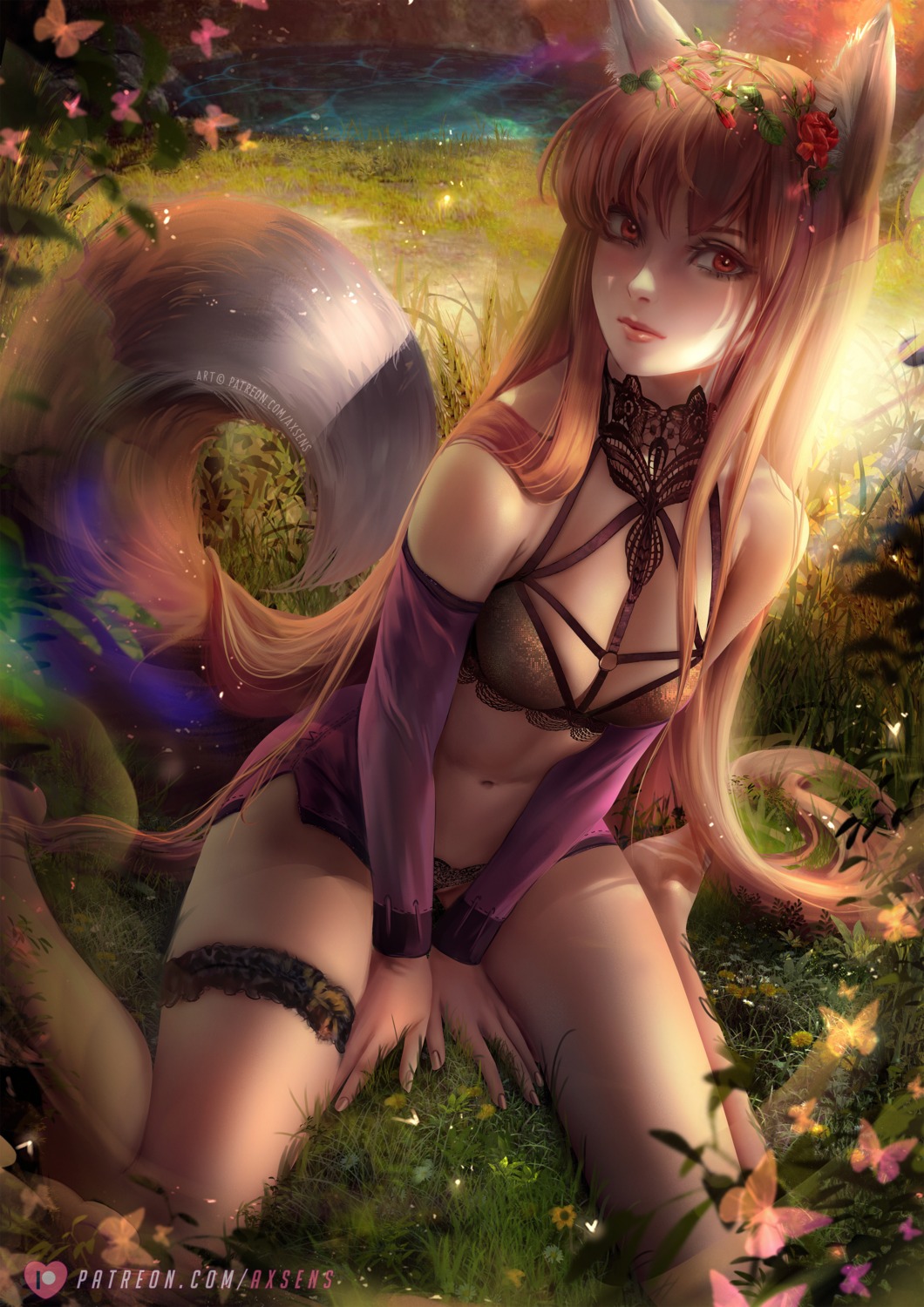 animal_ears axsens bra garter holo kitsune pantsu spice_and_wolf tail