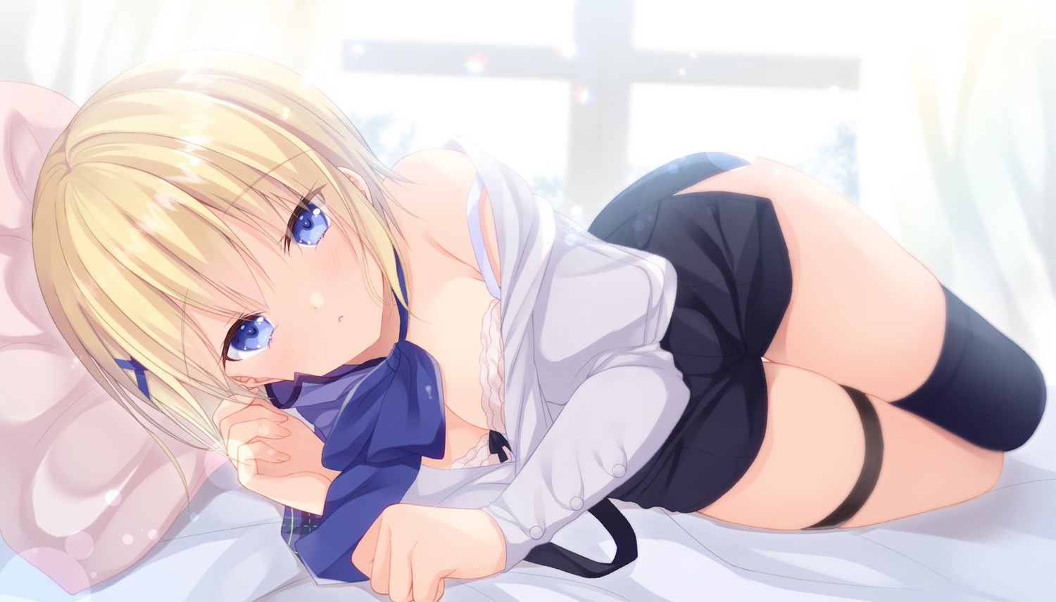 bra camus_holmes cleavage garter hazumi_rio open_shirt senkou_no_clarias thighhighs