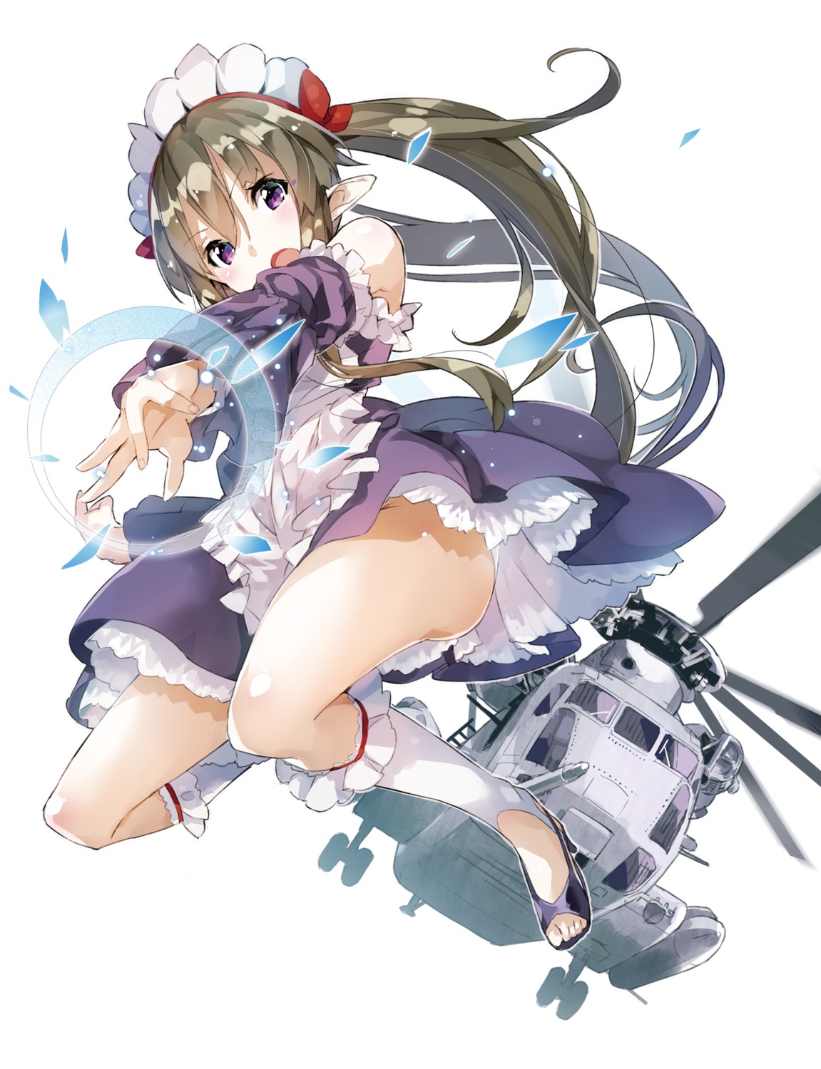 heels maid myuseru_foaran outbreak_company pointy_ears skirt_lift yuugen