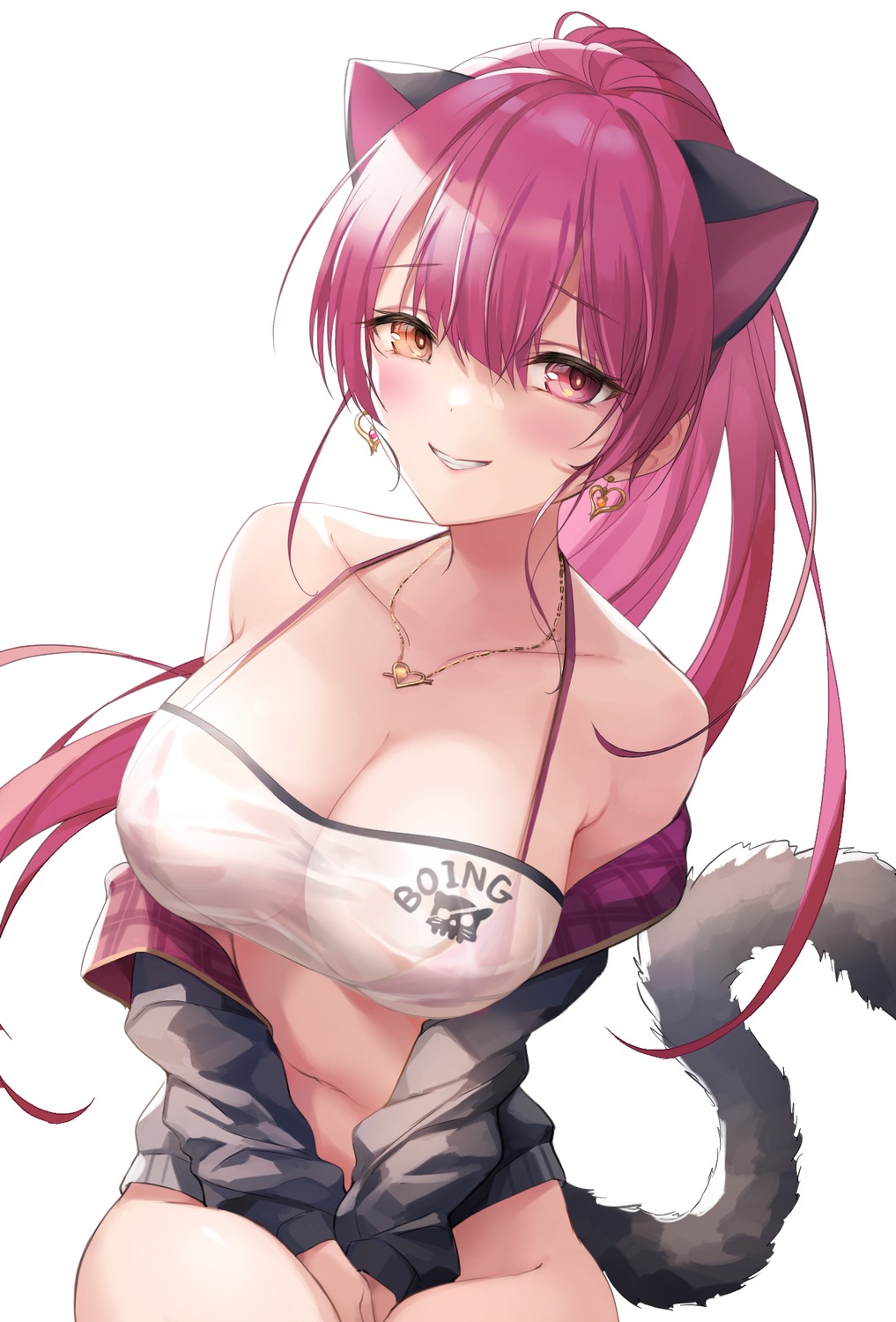 animal_ears bikini_top bottomless chocofox heterochromia hololive houshou_marine nekomimi see_through swimsuits tail wet_clothes