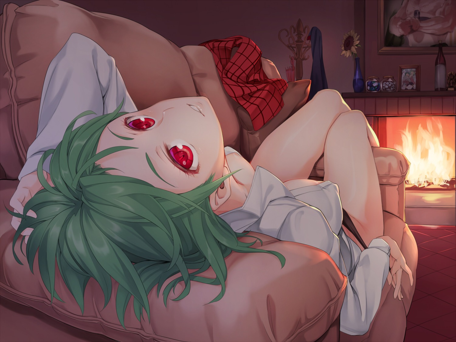 asu_tora dress_shirt erect_nipples kazami_yuuka no_bra open_shirt pantsu touhou