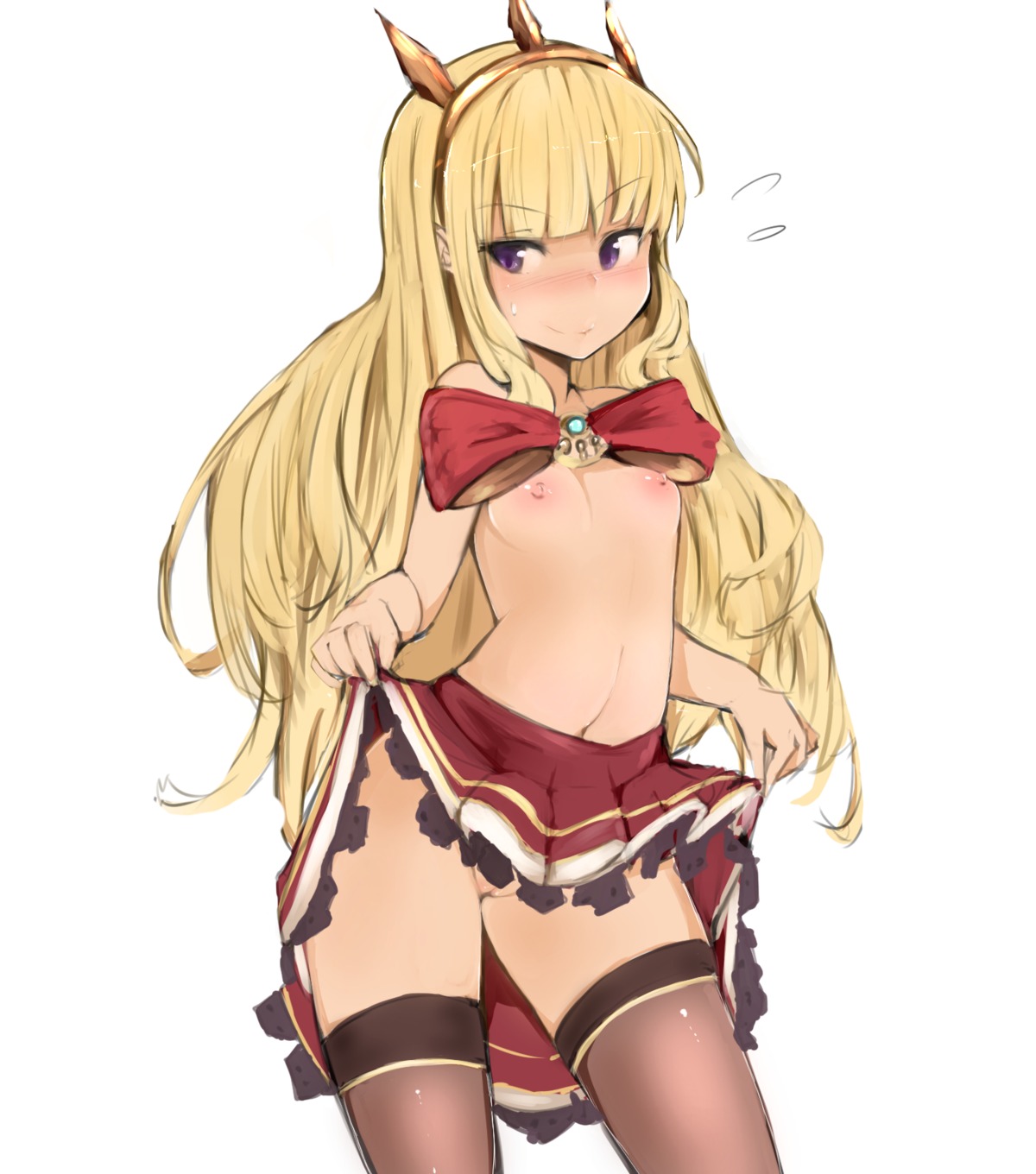 cagliostro_(granblue_fantasy) granblue_fantasy loli muoto nipples nopan pussy skirt_lift thighhighs topless uncensored