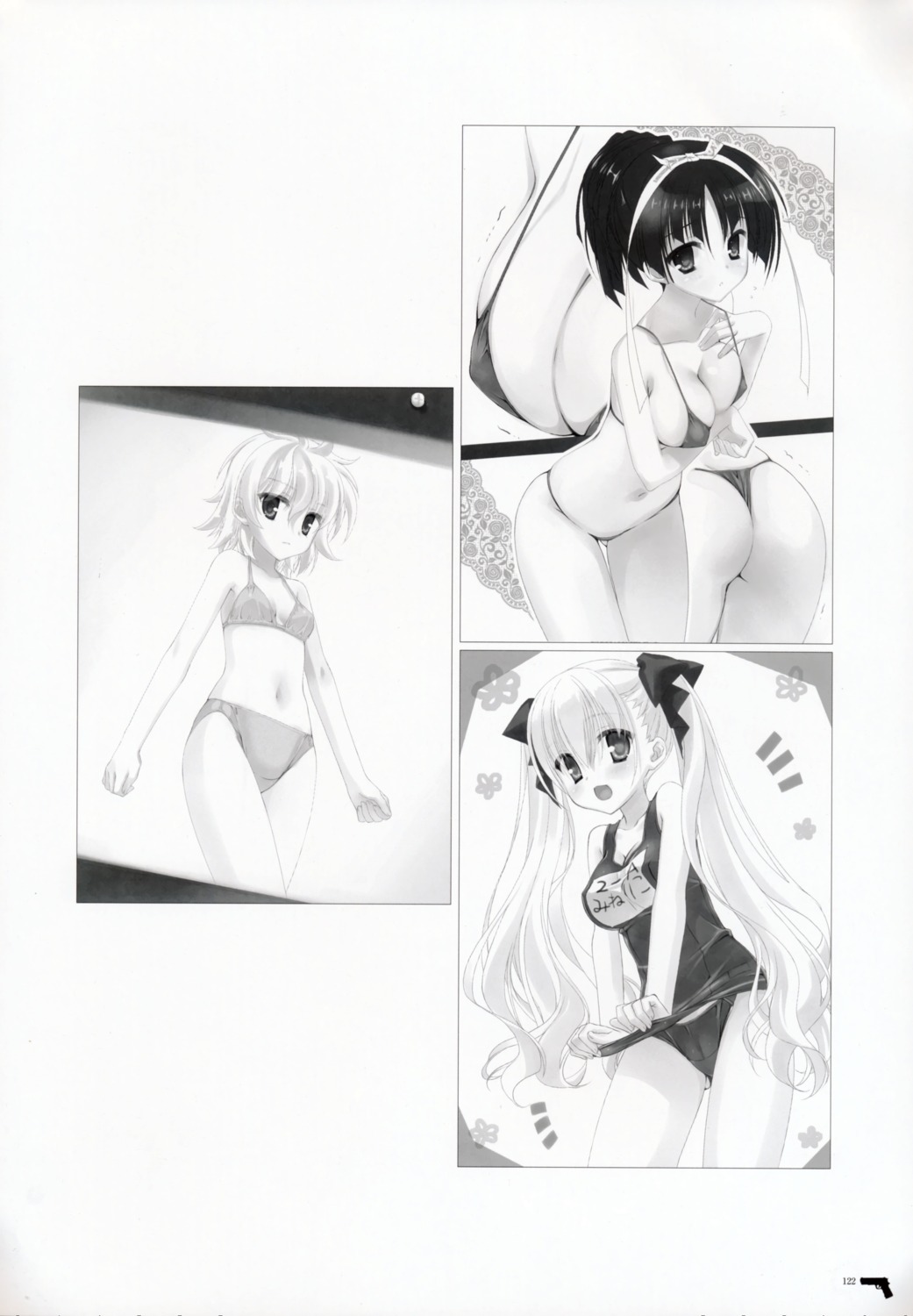 ass bikini cleavage hidan_no_aria hotogi_shirayuki kobuichi mine_riko monochrome school_swimsuit swimsuits yada_reki