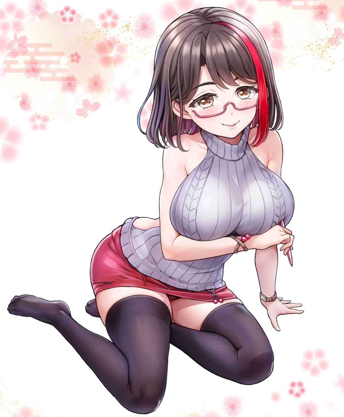 megane pantsu skirt_lift sweater tama_project thighhighs tsumiki_sakura v-mag