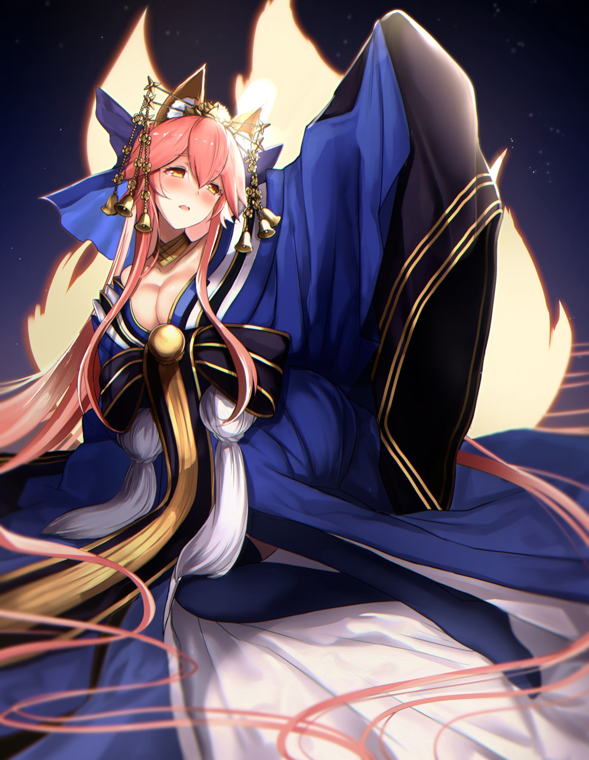 animal_ears cleavage fate/grand_order japanese_clothes kitsune tail tamamo_no_mae thighhighs untsue