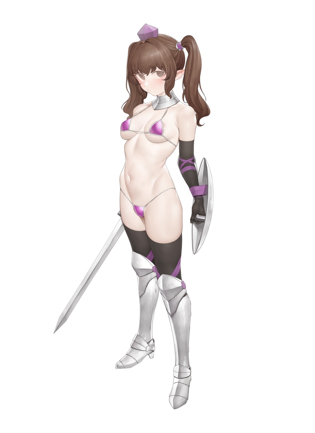 areola armor bikini_armor heels himekaidou_hatate ni_(221) pointy_ears sword thighhighs touhou