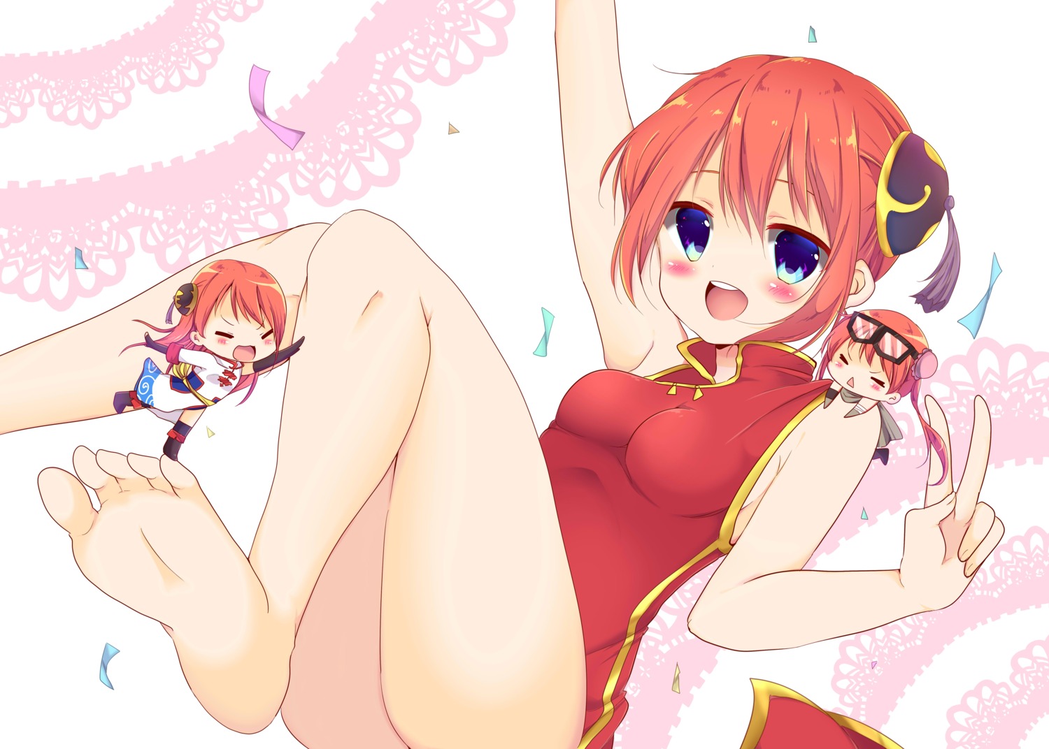 chibi chinadress feet gintama kagura kiyo_(yamazoe1122) megane skirt_lift