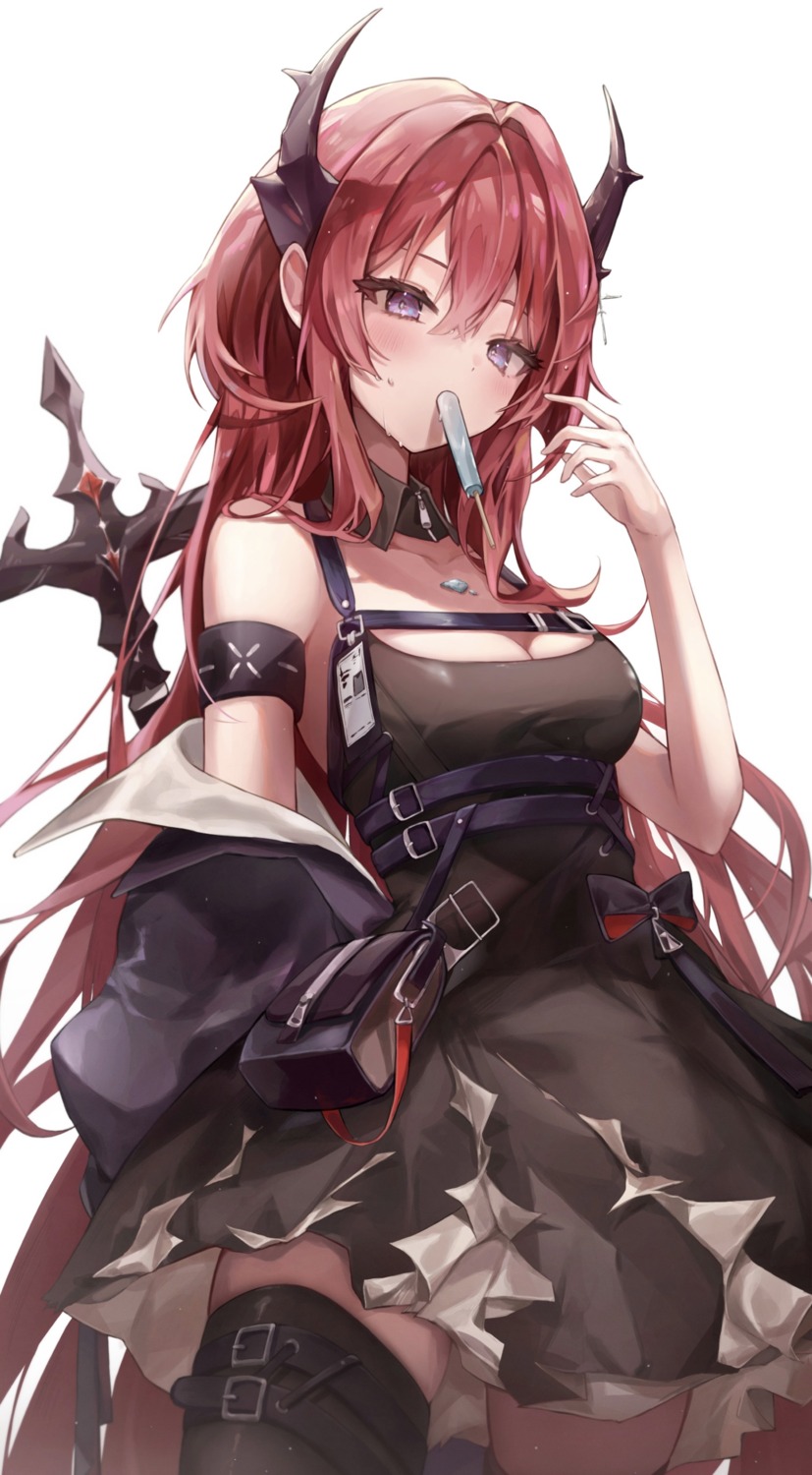 arknights dress garter hisiya horns surtr_(arknights) sword thighhighs