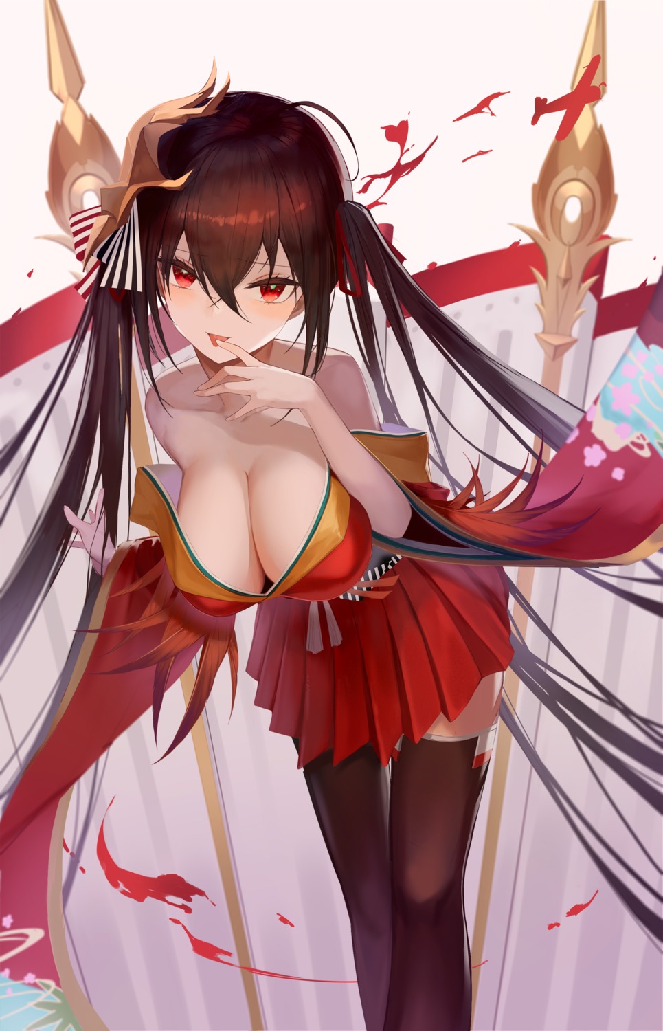 azur_lane japanese_clothes no_bra open_shirt shigma taihou_(azur_lane) thighhighs