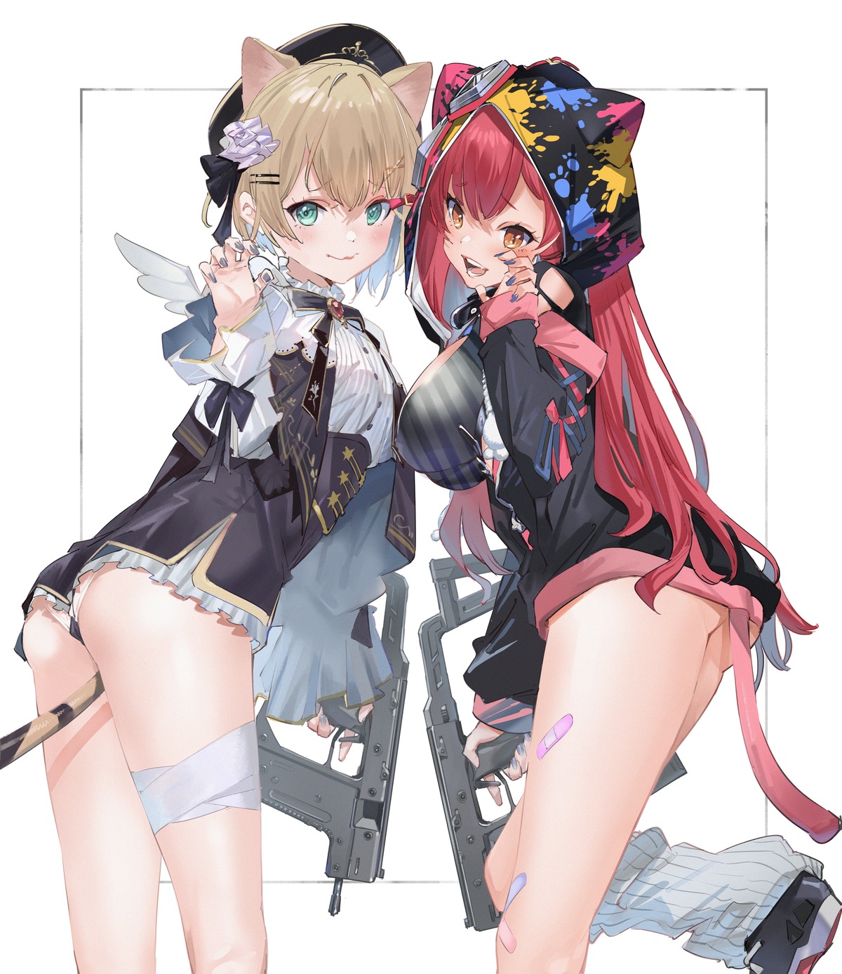 animal_ears ass bandages bandaid bottomless ga/ddd gun iris_black_games kurumi_noah nekota_tsuna pantsu tail thong vspo!