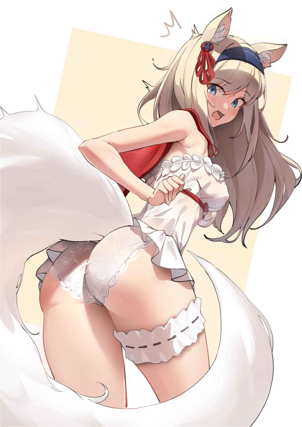 animal_ears ass dress erect_nipples garter k_pring no_bra pantsu see_through skirt_lift tail