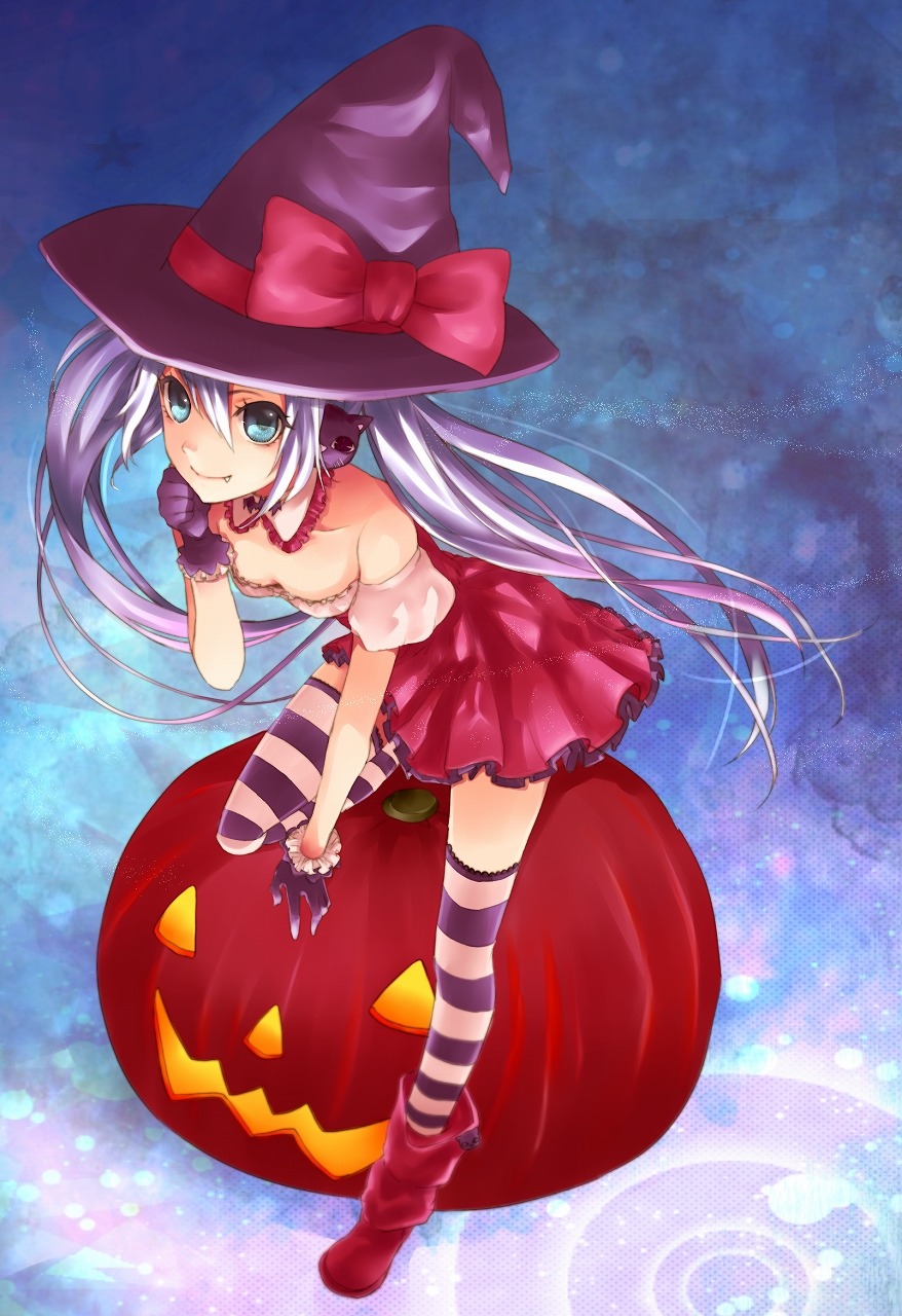 cleavage dress halloween hatsune_miku roku thighhighs vocaloid witch