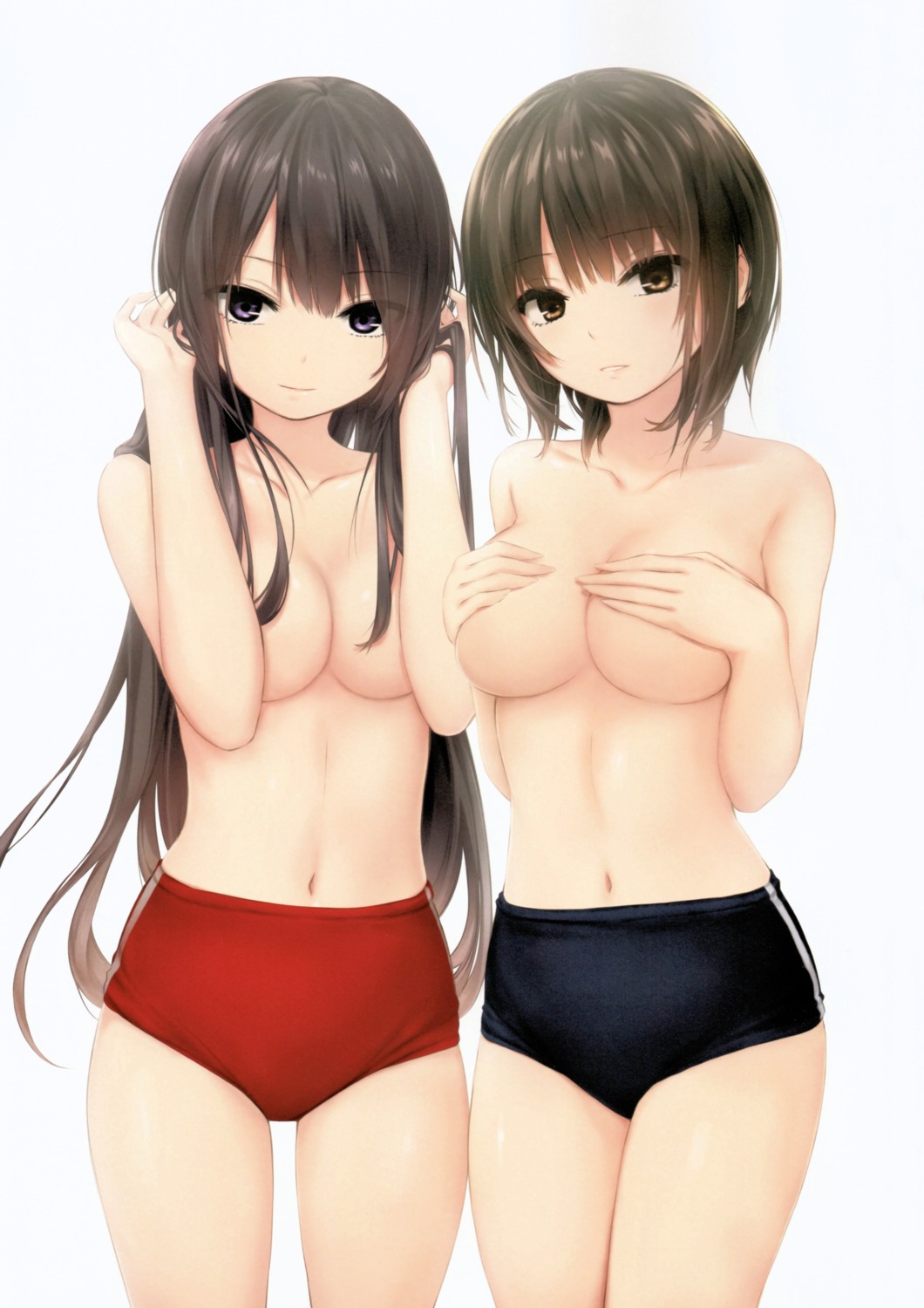 aoyama_sumika breast_hold buruma coffee-kizoku gym_uniform shiramine_rika topless