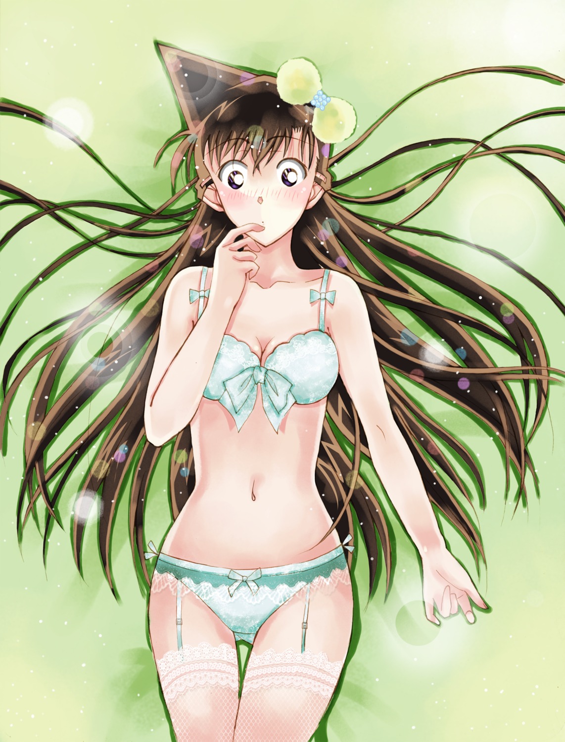 bra cleavage detective_conan lingerie mouri_ran pantsu thighhighs yitian