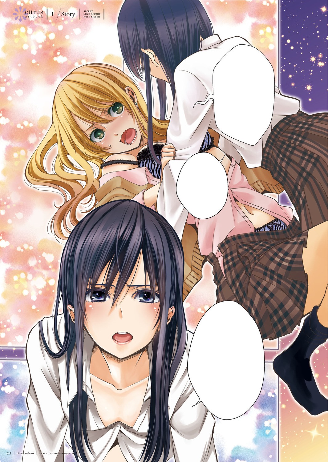 aihara_mei aihara_yuzu_(citrus) bra citrus_(manga) open_shirt pantsu saburouta seifuku sweater yuri